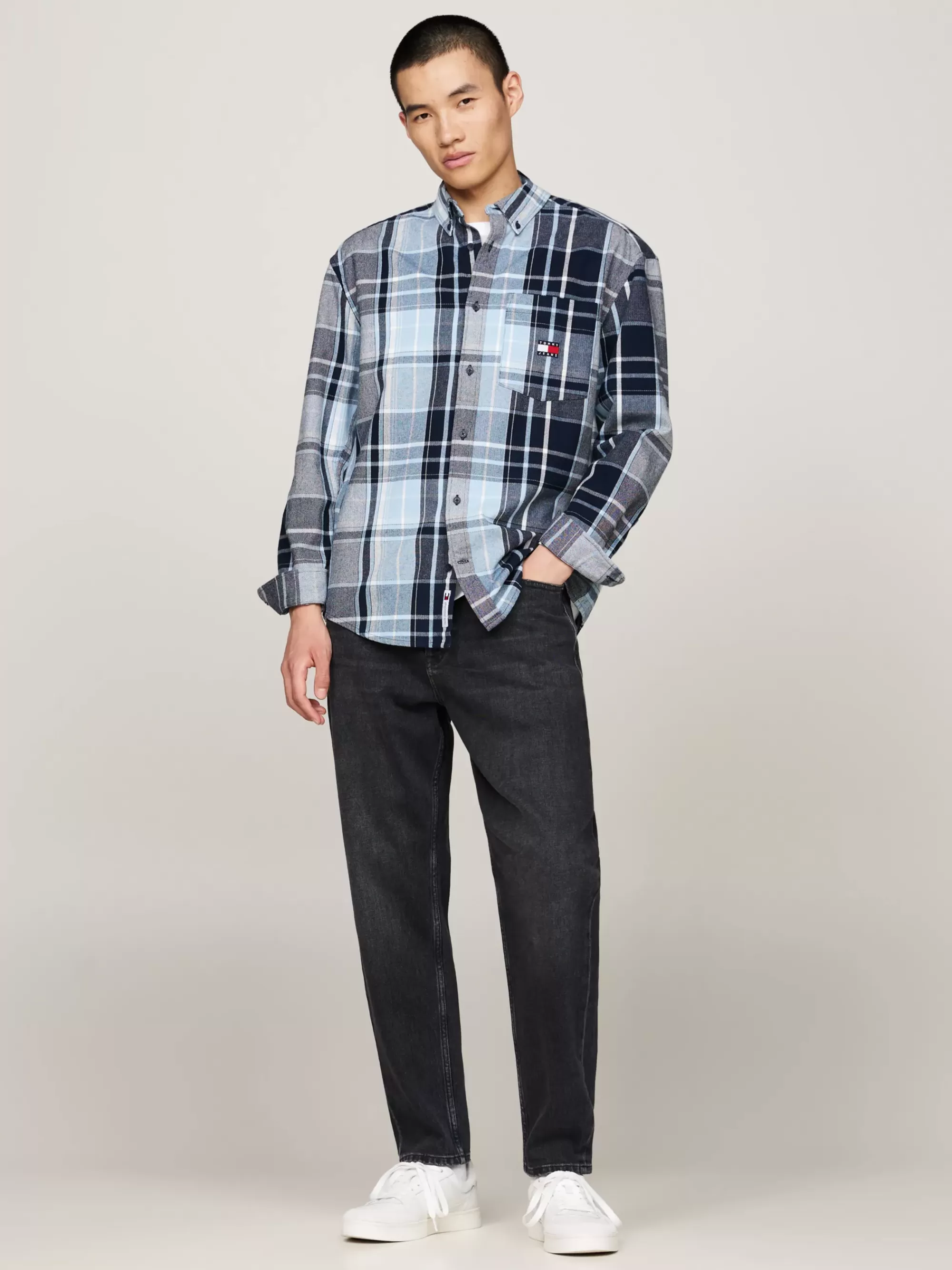 Overhemden*Tommy Hilfiger Relaxed Overhemd Van Geborstelde Flanel DARK NIGHT NAVY / MULTI