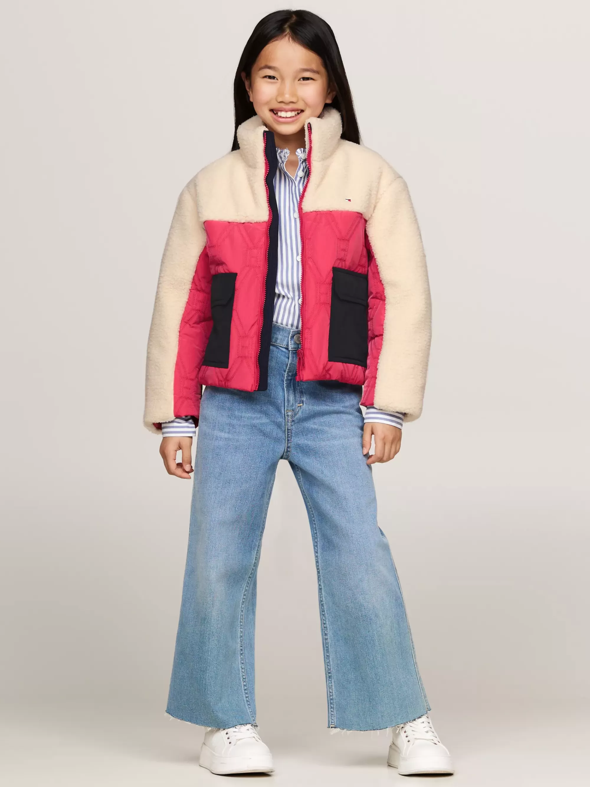 Jassen & Jacks*Tommy Hilfiger Relaxed Pufferjack Met Gemengde Texturen DEEP ROUGE / WHITE COLORBLOCK