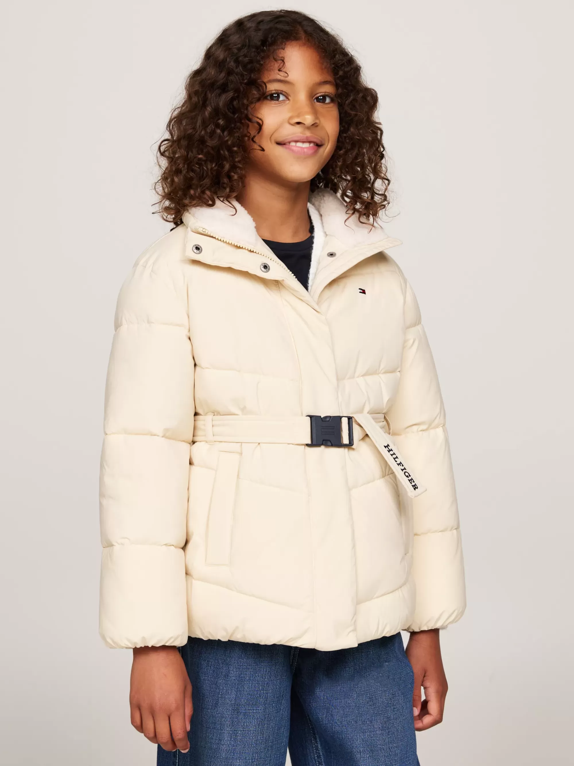 Jassen & Jacks*Tommy Hilfiger Relaxed Pufferjack Met Riem En Teddy Kraag COUNTRY IVORY