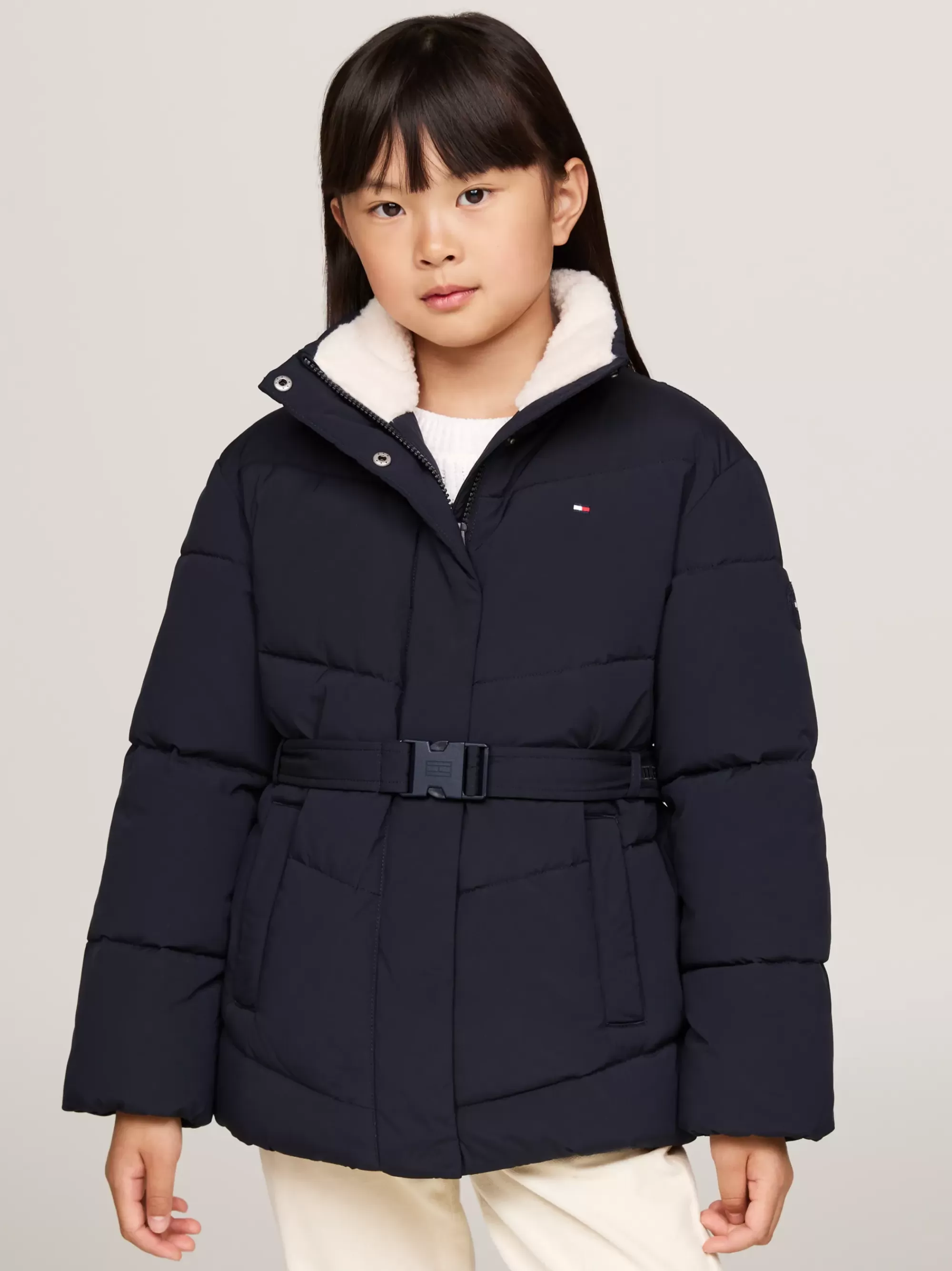 Jassen & Jacks*Tommy Hilfiger Relaxed Pufferjack Met Riem En Teddy Kraag DESERT SKY