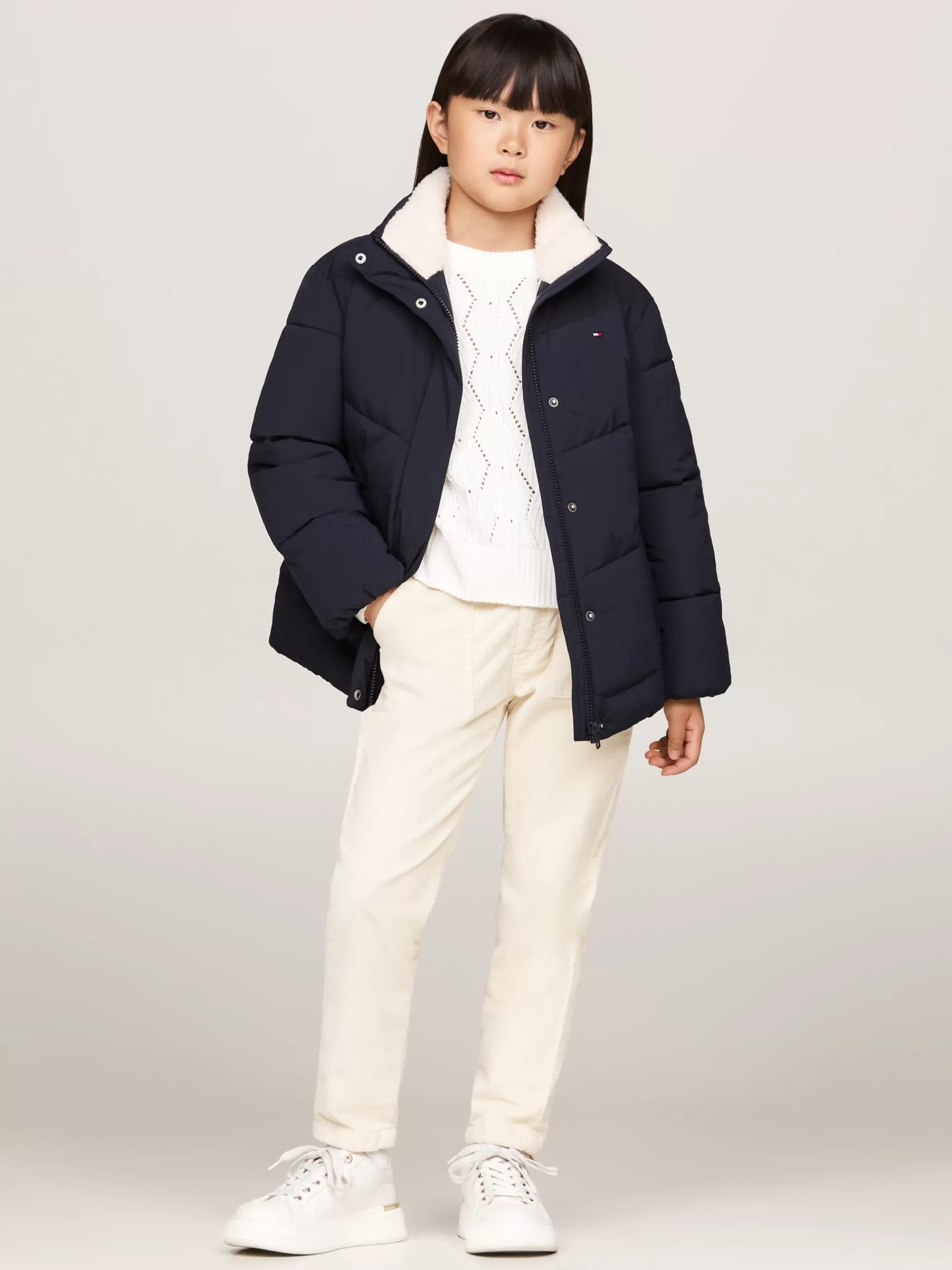 Jassen & Jacks*Tommy Hilfiger Relaxed Pufferjack Met Riem En Teddy Kraag DESERT SKY