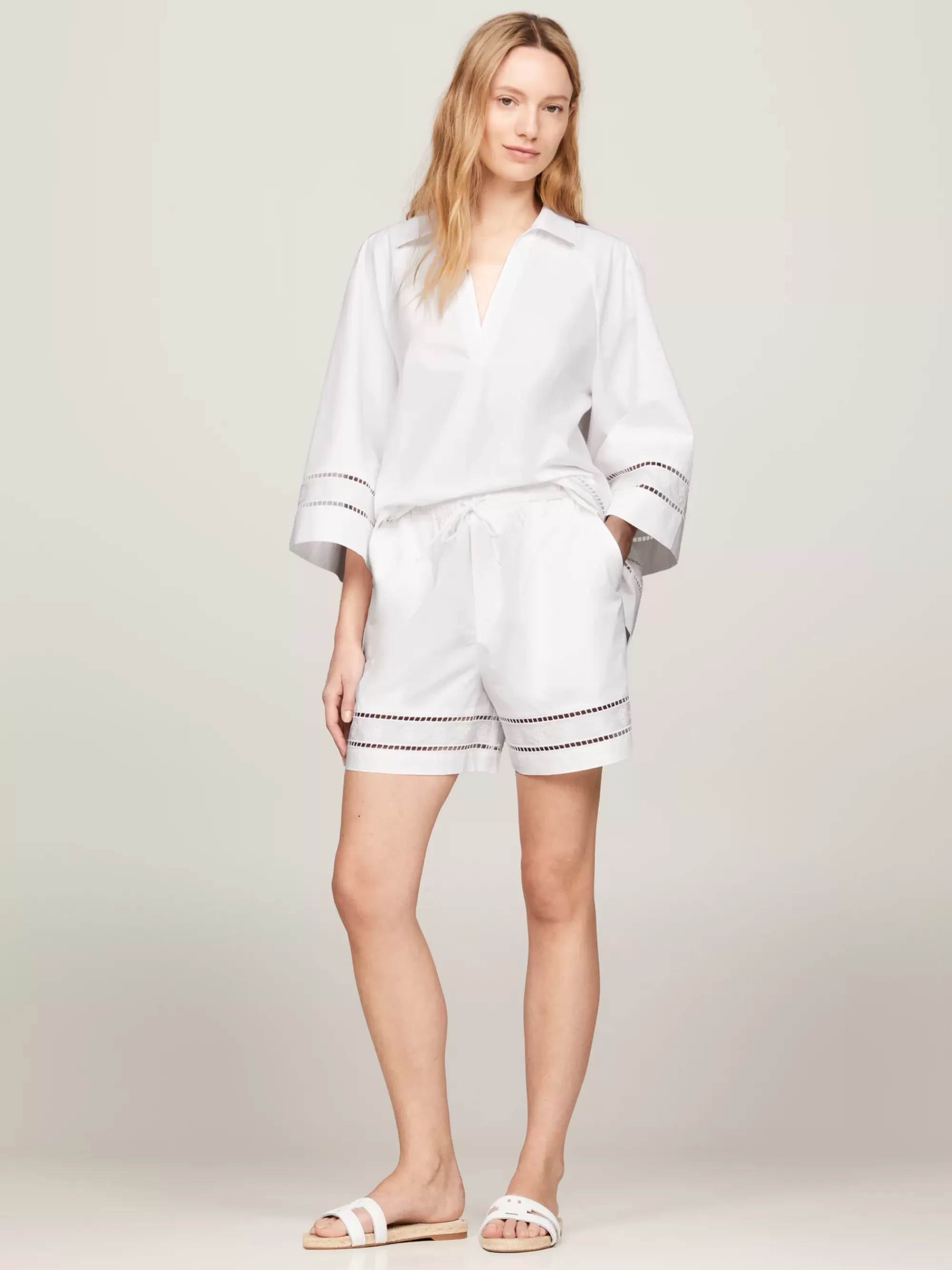 Korte Broeken*Tommy Hilfiger Relaxed Short Met Monogram-broderie Anglaise TH OPTIC WHITE