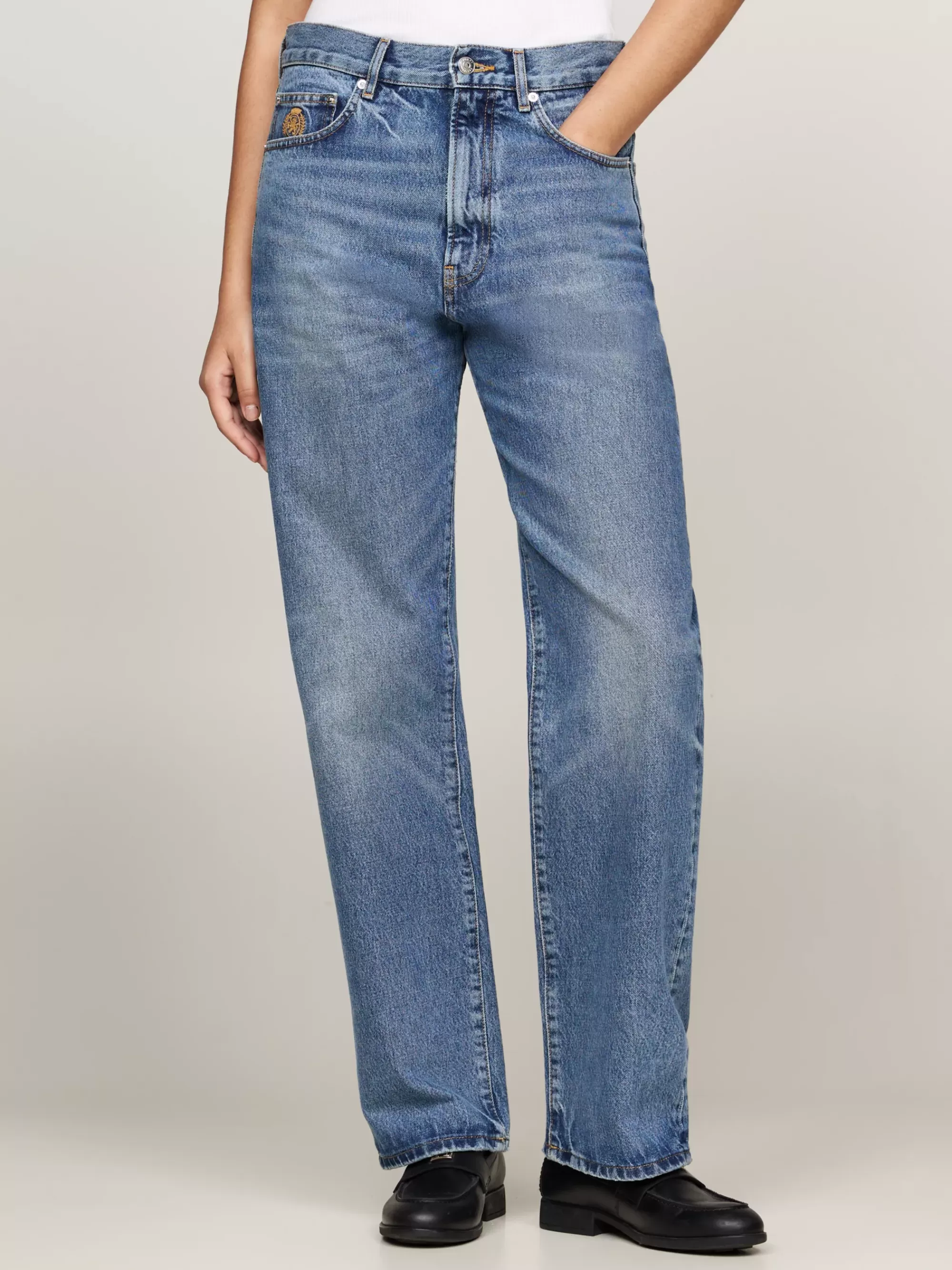 Jeans*Tommy Hilfiger Relaxed Straight Leg Jeans Met Embleem WASHED INDIGO