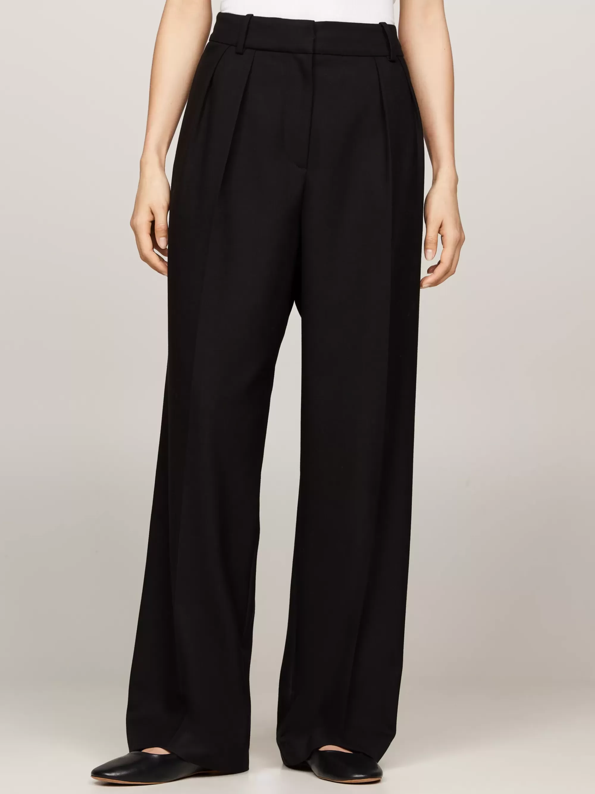 Broeken*Tommy Hilfiger Relaxed Straight Pantalon Met Plooien BLACK