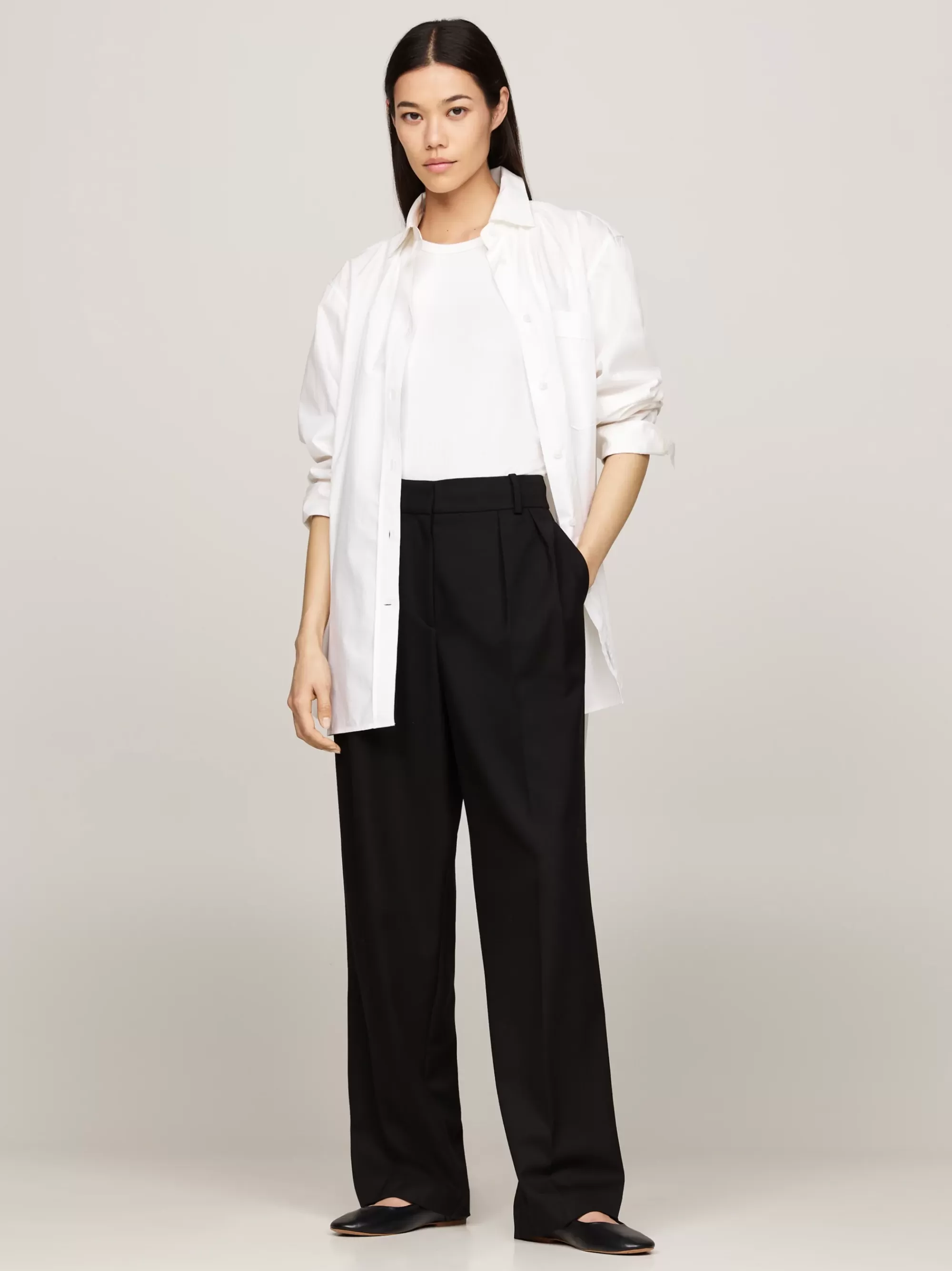 Broeken*Tommy Hilfiger Relaxed Straight Pantalon Met Plooien BLACK