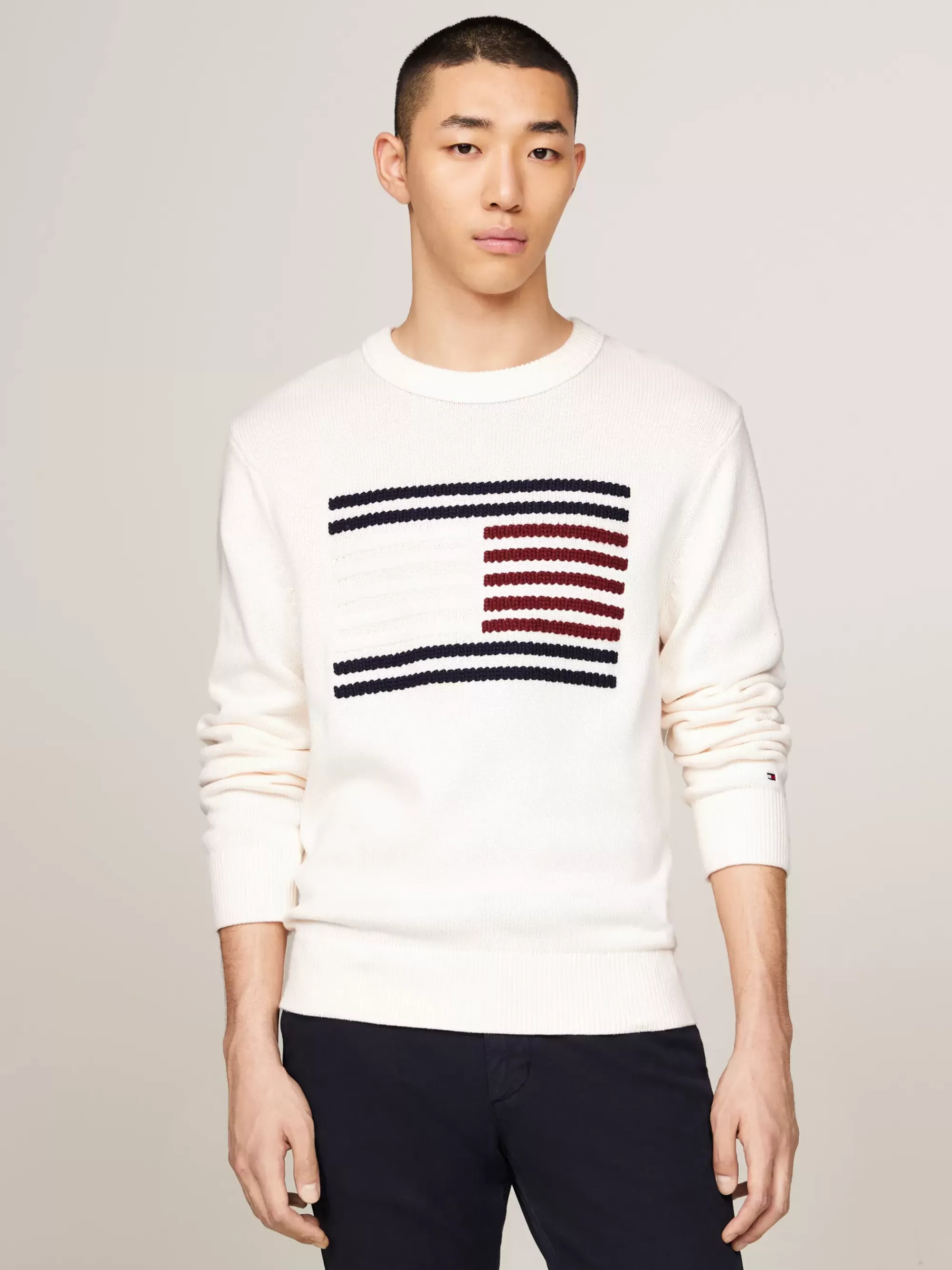 Truien Met Ronde Hals | Truien*Tommy Hilfiger Relaxed Trui Met Kabelgebreide Vlag ANCIENT WHITE