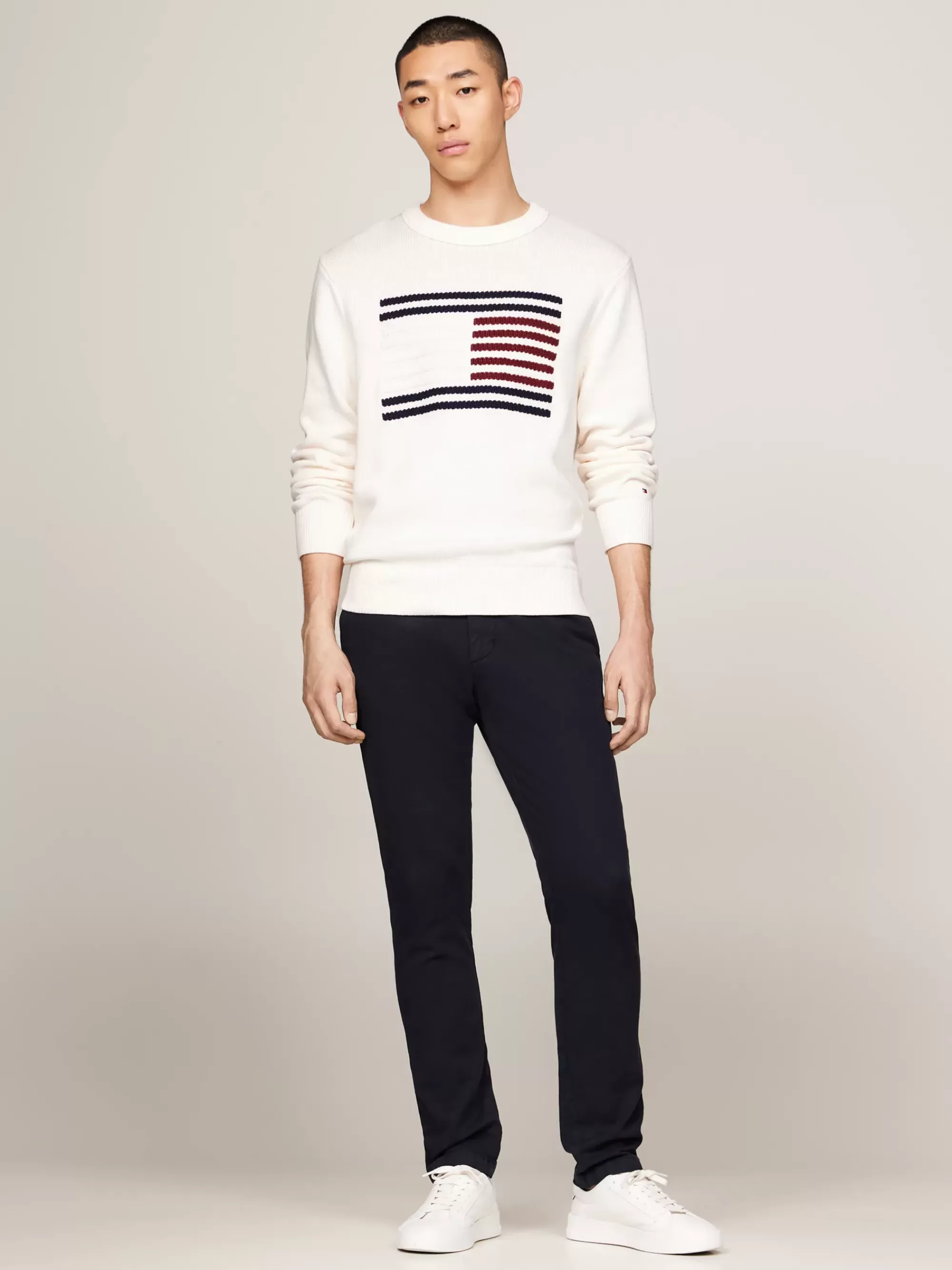 Truien Met Ronde Hals | Truien*Tommy Hilfiger Relaxed Trui Met Kabelgebreide Vlag ANCIENT WHITE