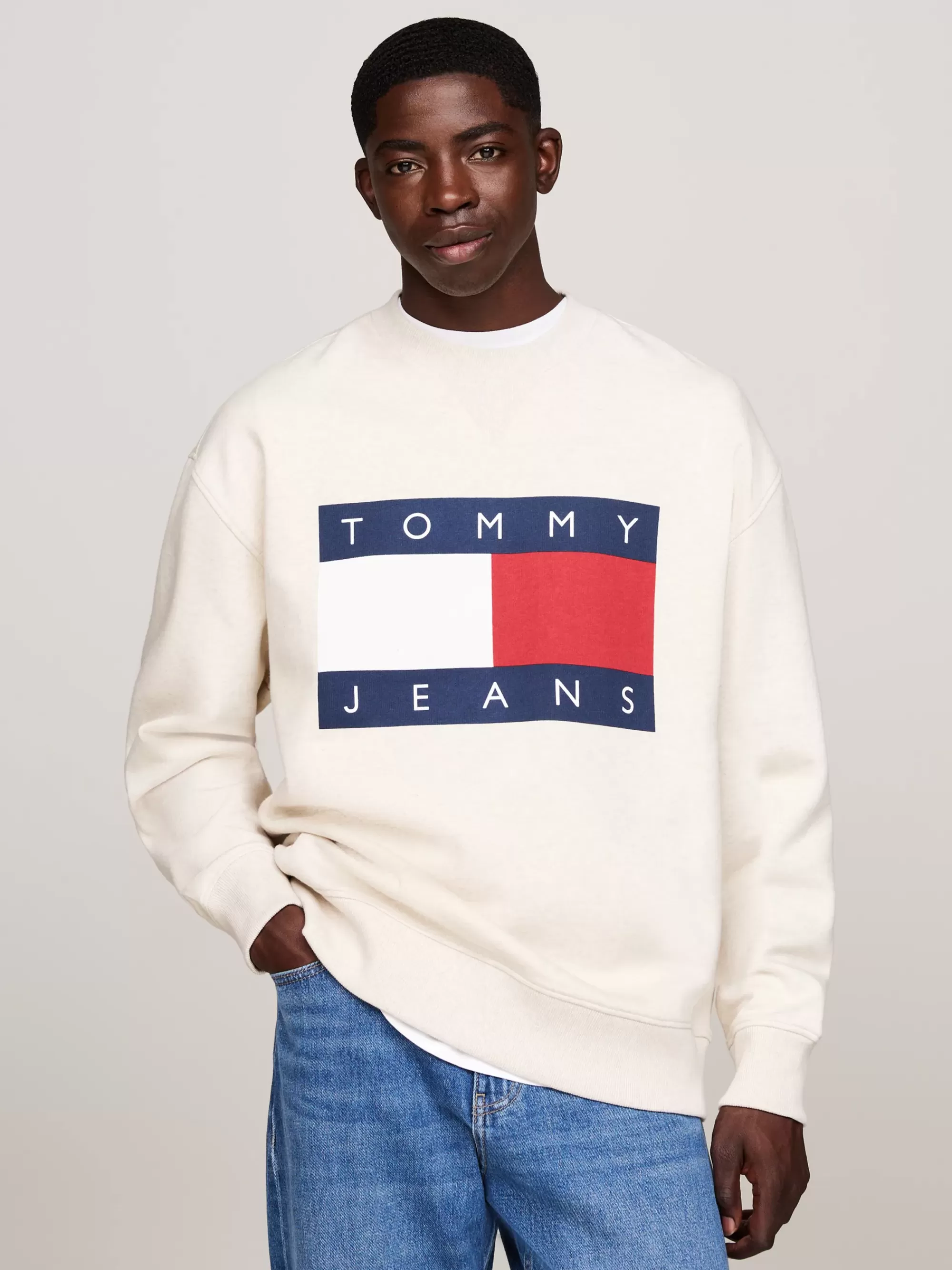 Sweatshirts & Hoodies*Tommy Hilfiger Relaxed Trui Met Tommy-vlagbadge ANCIENT WHITE MELANGE