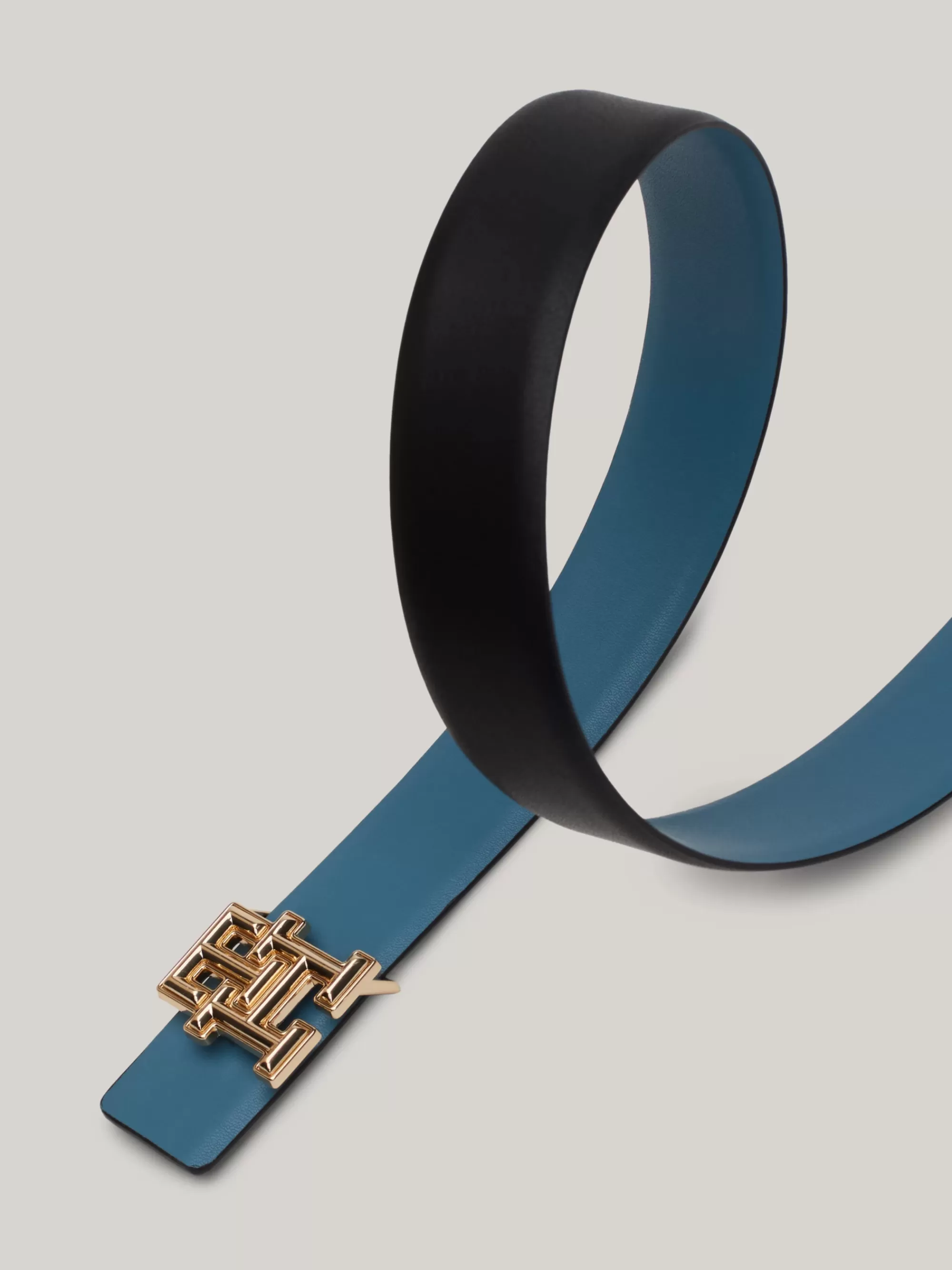 Riemen*Tommy Hilfiger Reversible Leren Riem Met Monogramgesp BLACK / FADED INK