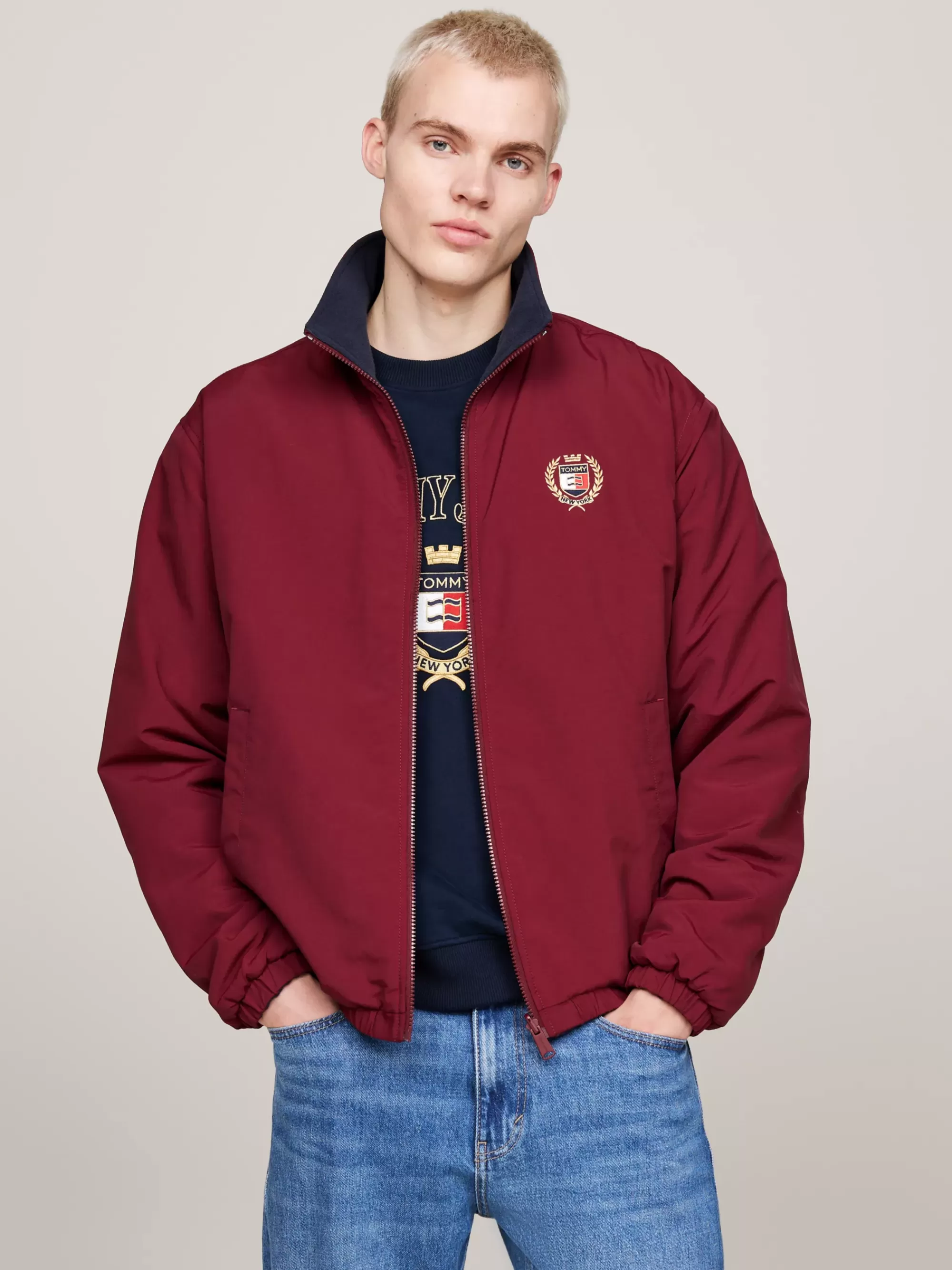 Bomberjacks*Tommy Hilfiger Reversible Relaxed Fleece Jack DEEP ROUGE