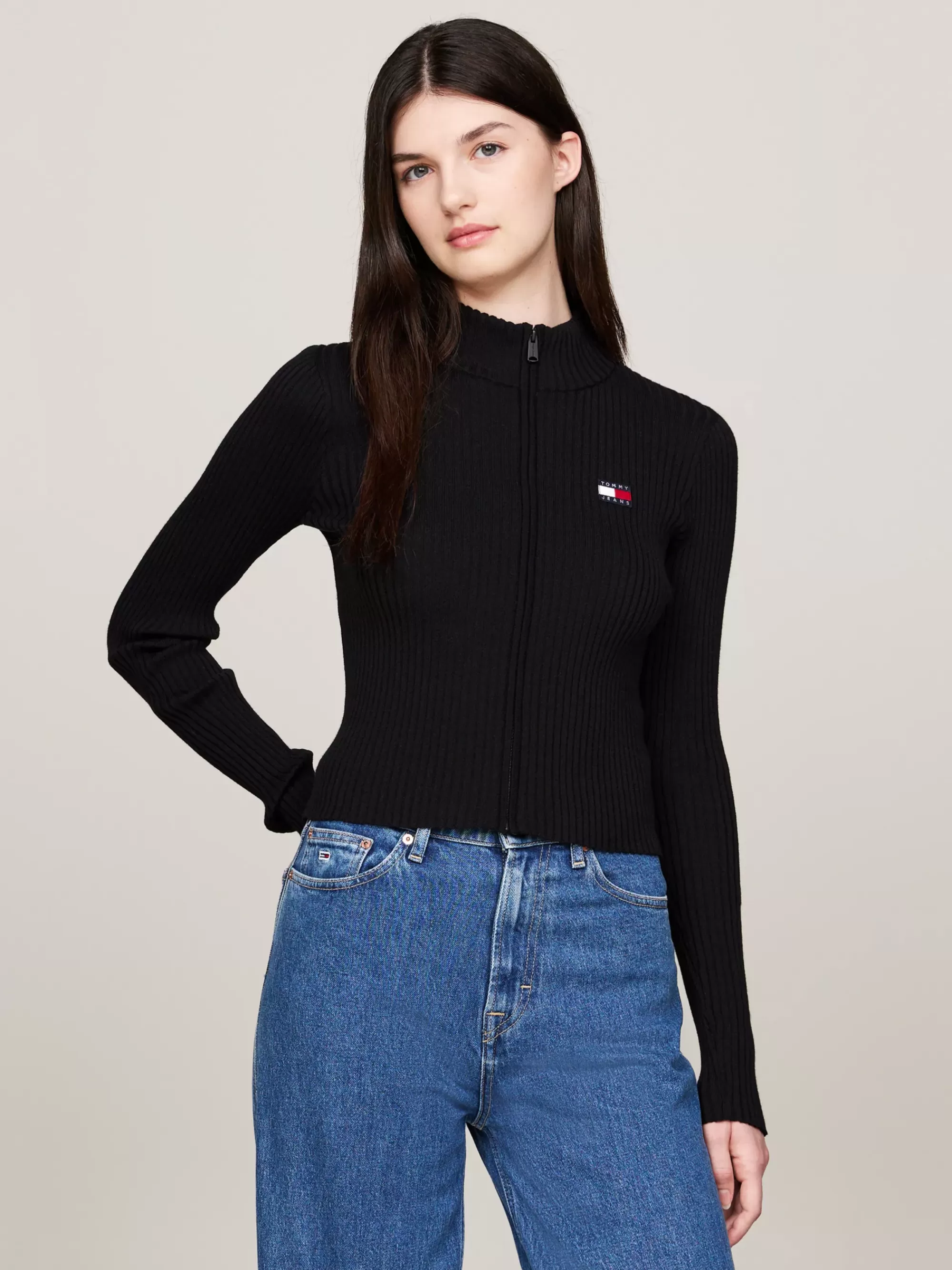 Vesten | Truien & Vesten*Tommy Hilfiger Ribgebreid Vest Met Badge En Ritssluiting BLACK