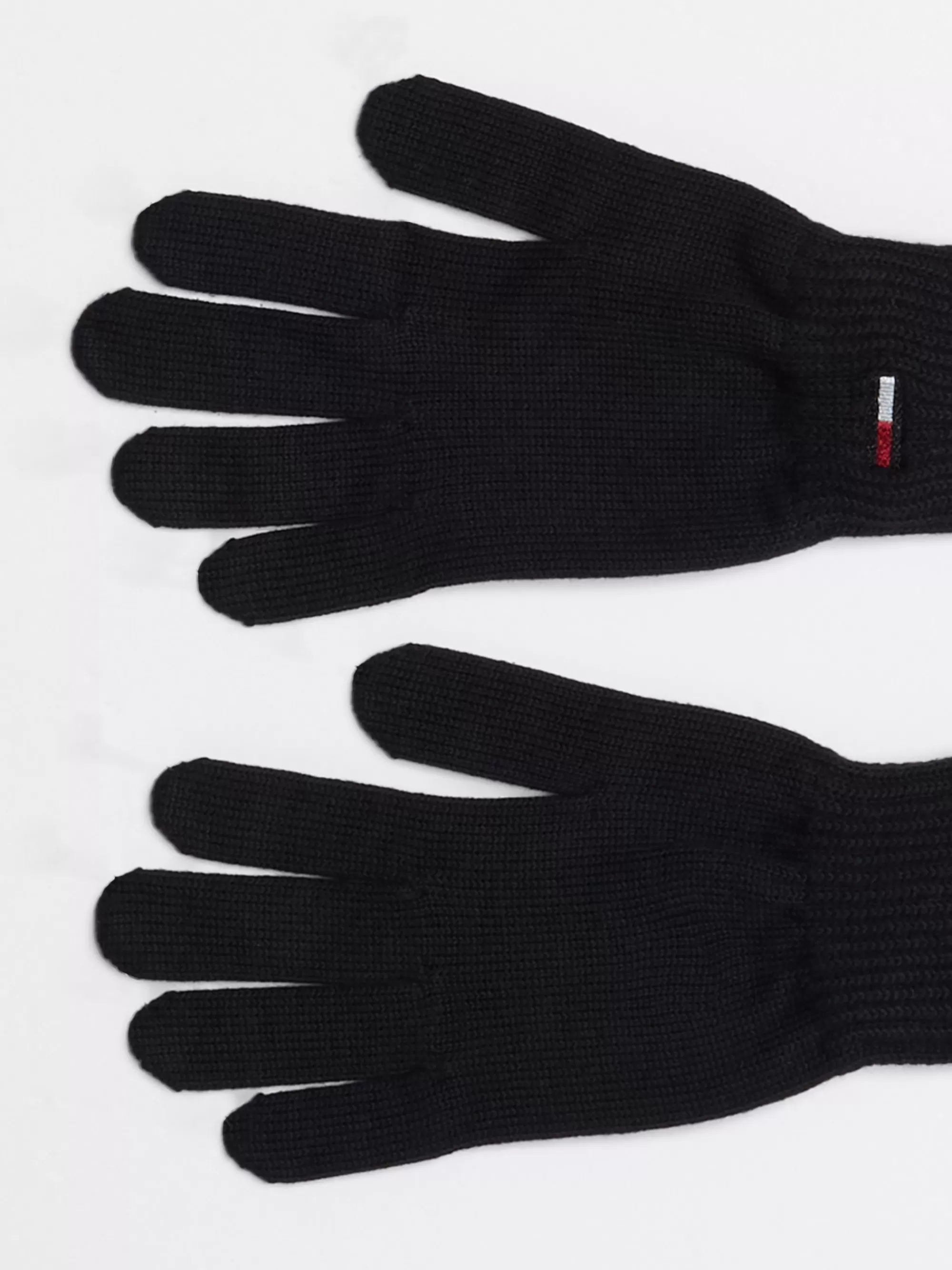 Handschoenen | Mutsen & Sjaals*Tommy Hilfiger Ribgebreide Katoenen Handschoenen Met Vlag BLACK