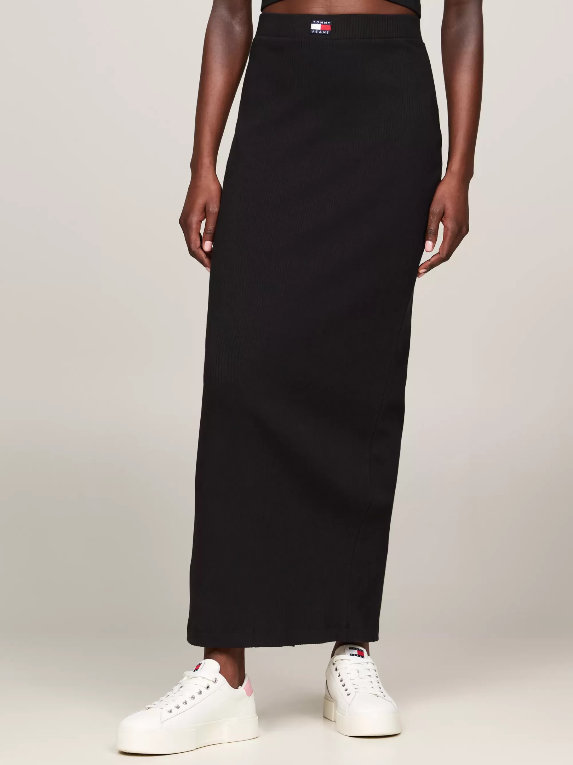 Rokken*Tommy Hilfiger Ribgebreide Maxi-kokerrok Met Badge BLACK