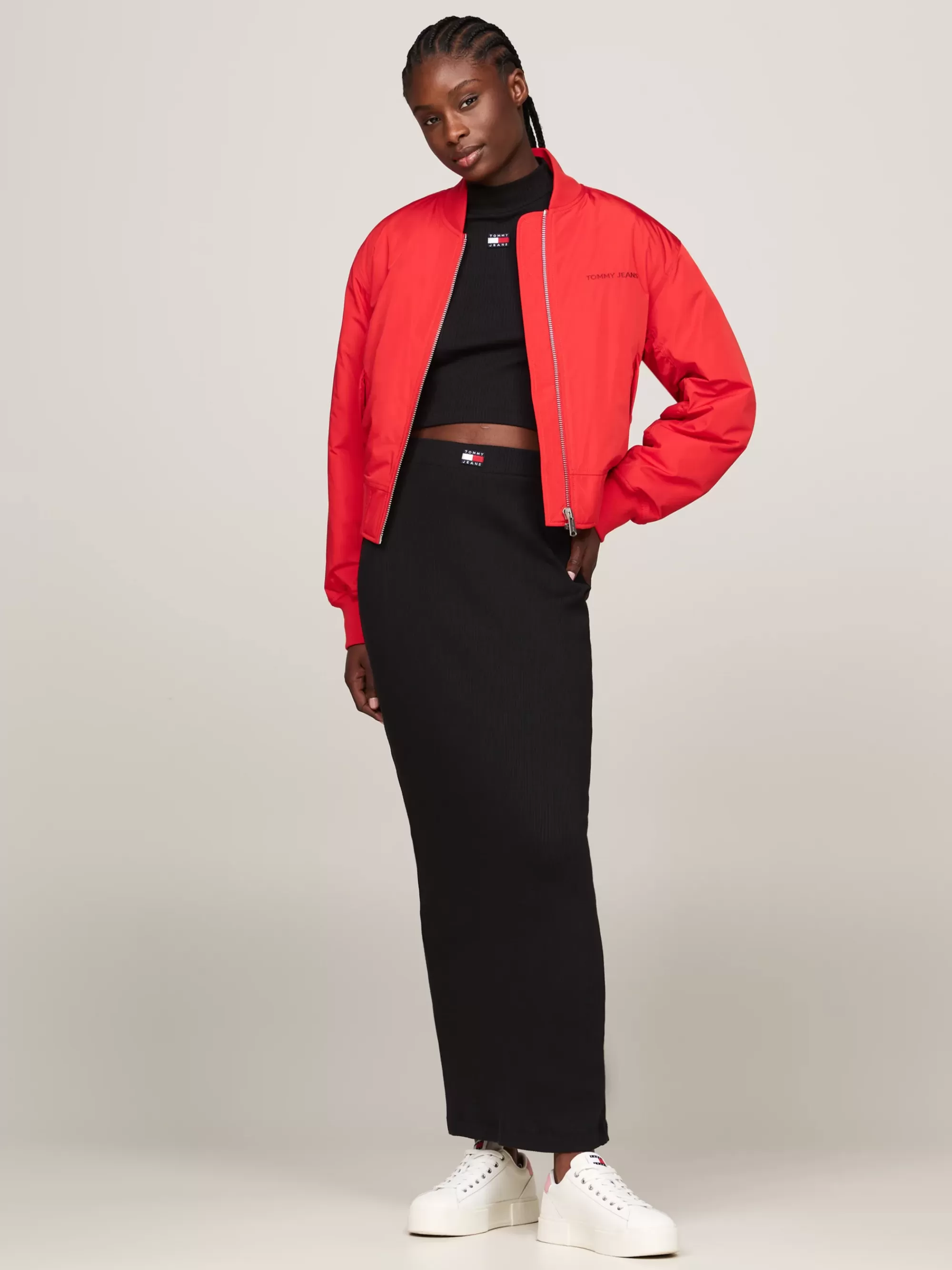 Rokken*Tommy Hilfiger Ribgebreide Maxi-kokerrok Met Badge BLACK