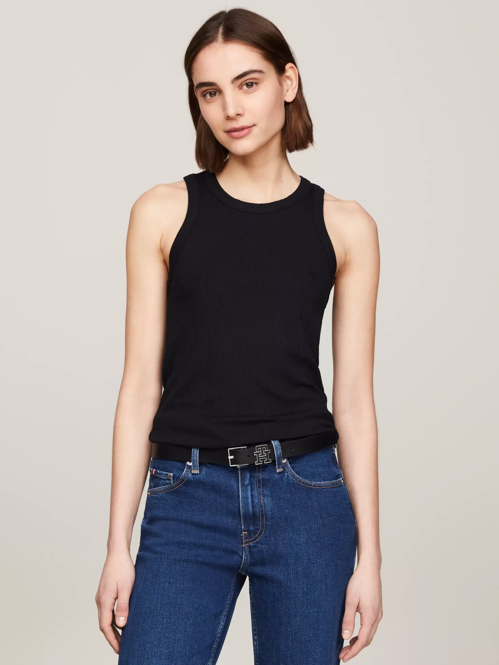 T-Shirts*Tommy Hilfiger Ribgebreide Slim Fit Tanktop BLACK