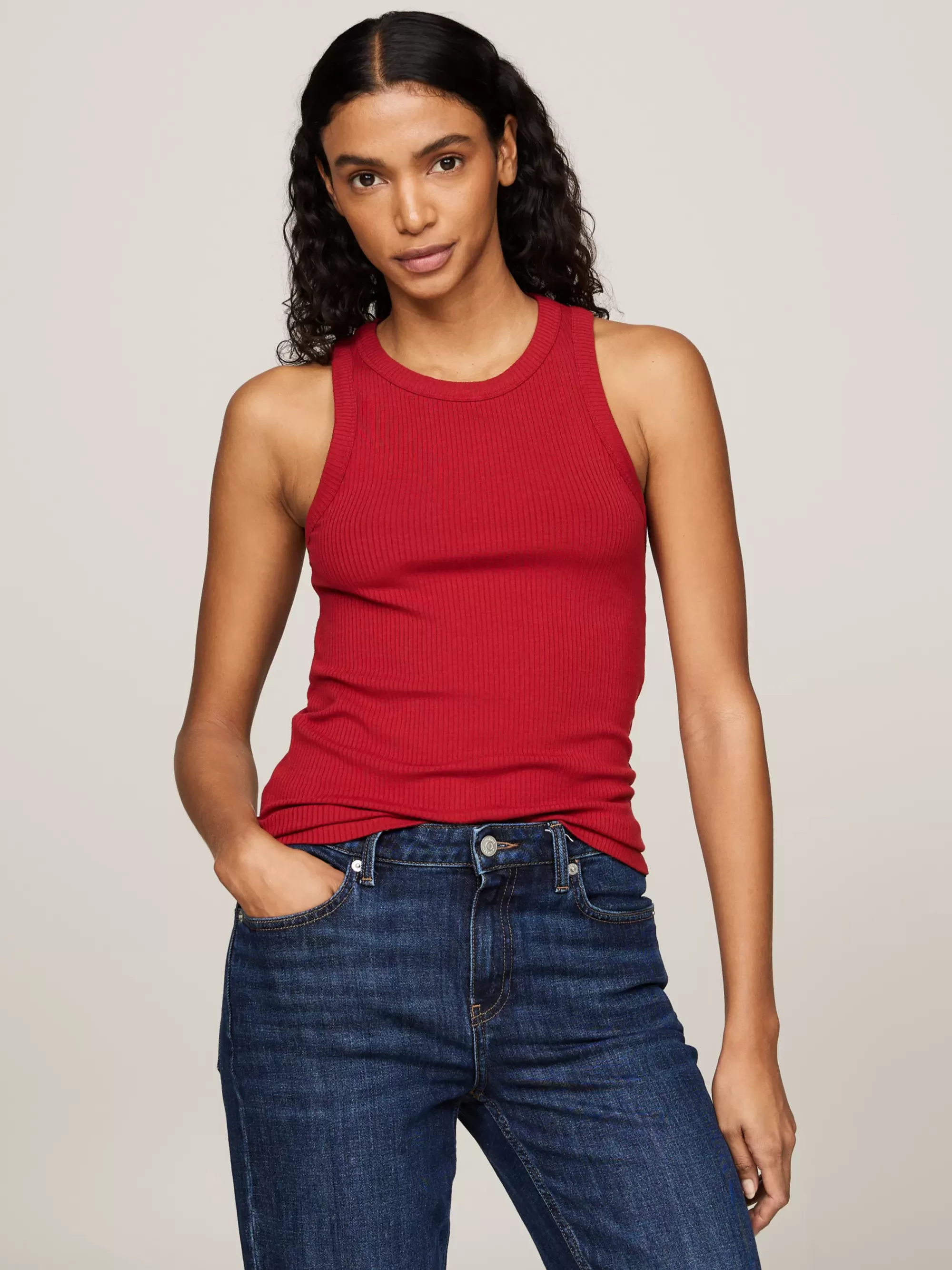T-Shirts*Tommy Hilfiger Ribgebreide Slim Fit Tanktop DARK MAGMA
