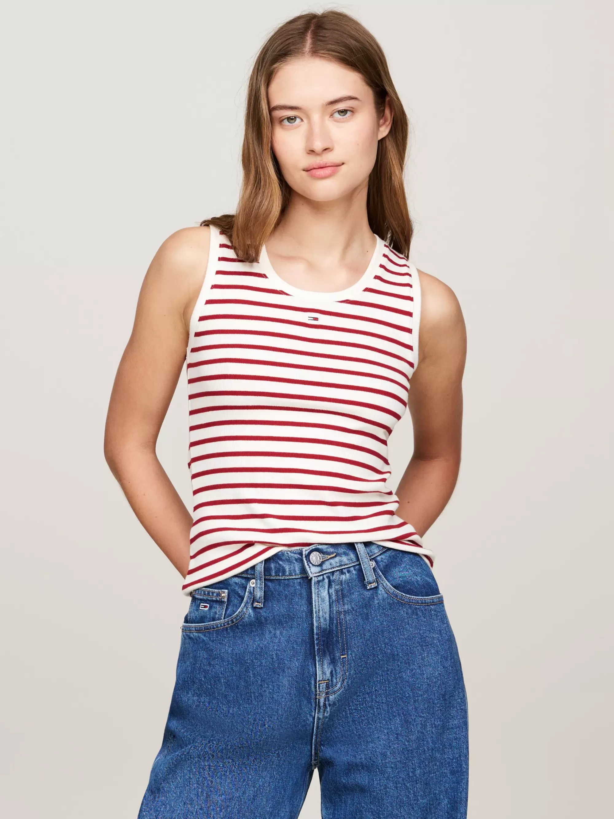 T-Shirts*Tommy Hilfiger Ribgebreide Tanktop Met Bretonse Streep REGATTA RED / MULTI