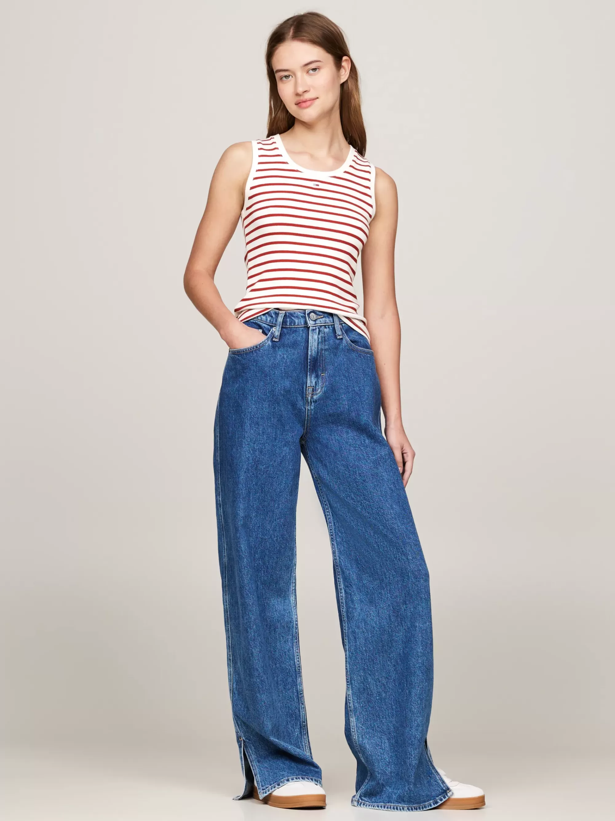 T-Shirts*Tommy Hilfiger Ribgebreide Tanktop Met Bretonse Streep REGATTA RED / MULTI