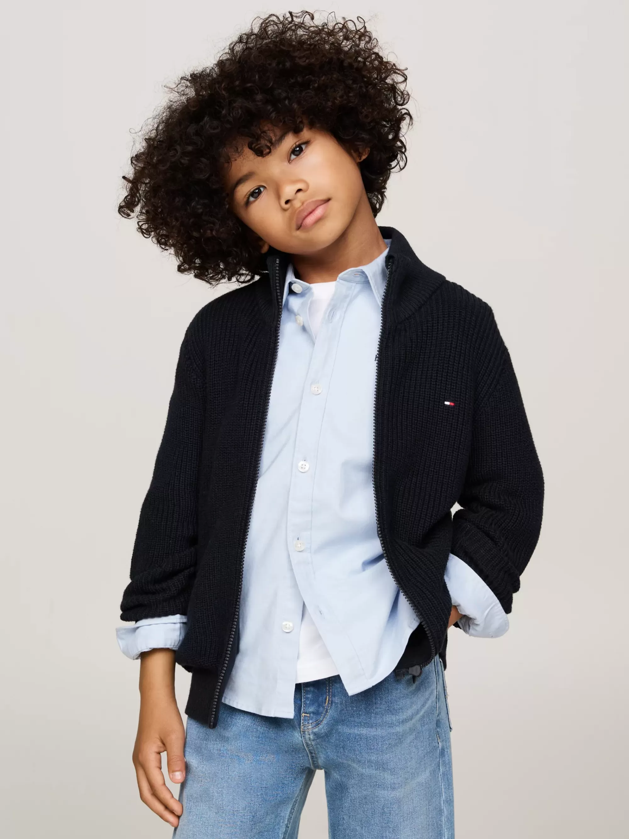 Truien & Vesten*Tommy Hilfiger Ribgebreide Trui Met Rits DESERT SKY