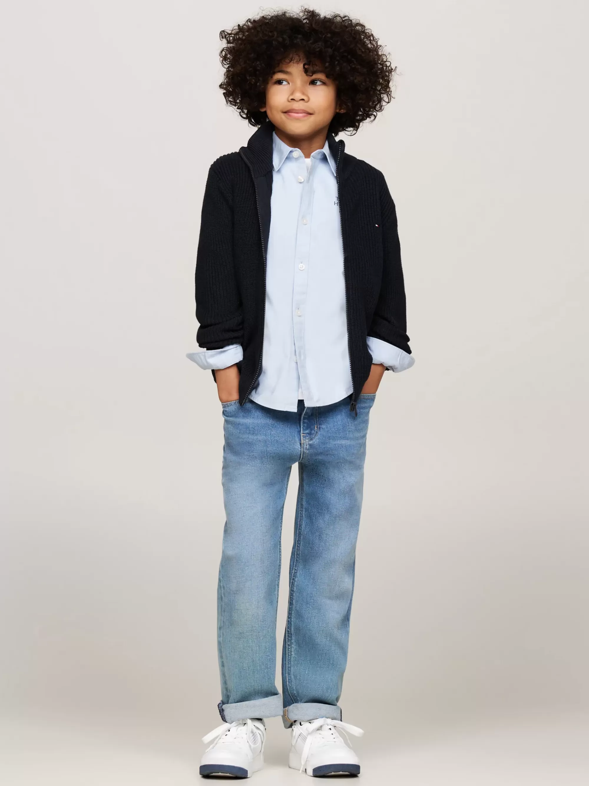 Truien & Vesten*Tommy Hilfiger Ribgebreide Trui Met Rits DESERT SKY