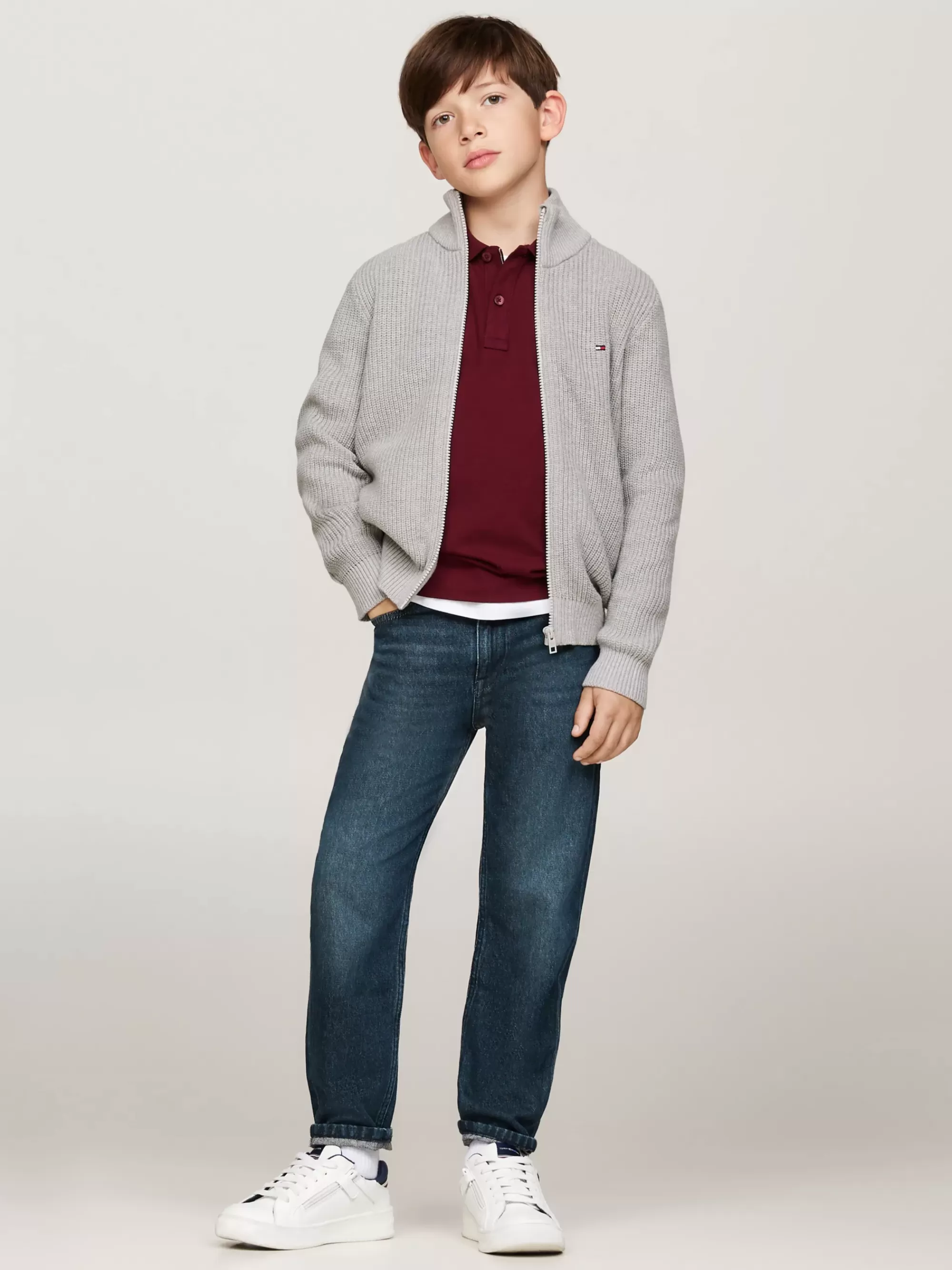 Truien & Vesten*Tommy Hilfiger Ribgebreide Trui Met Rits LIGHT GREY HEATHER