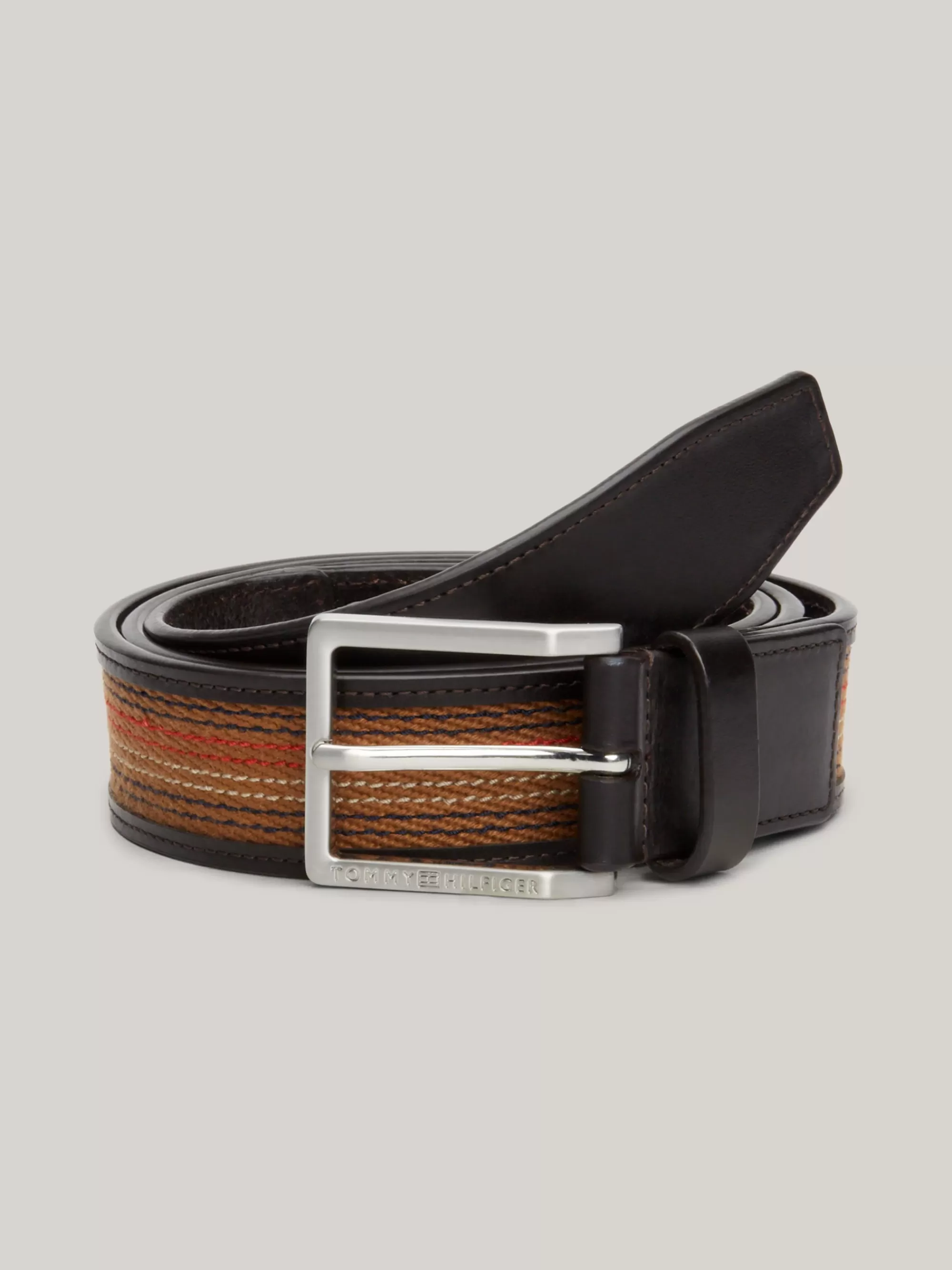 Riemen*Tommy Hilfiger Riem Van Leer En Webbing Met Vierkante Gesp COFFEE BEAN