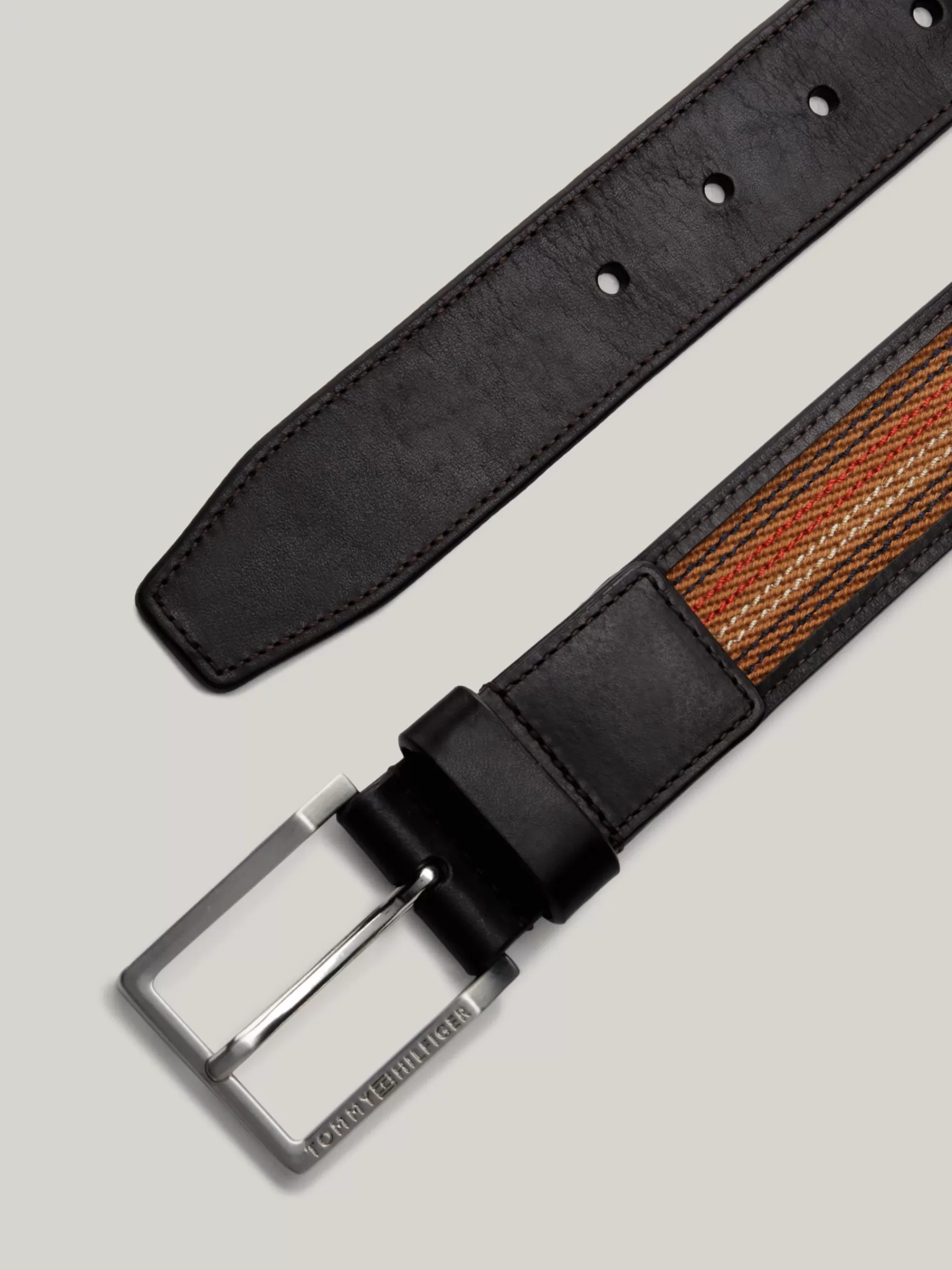 Riemen*Tommy Hilfiger Riem Van Leer En Webbing Met Vierkante Gesp COFFEE BEAN