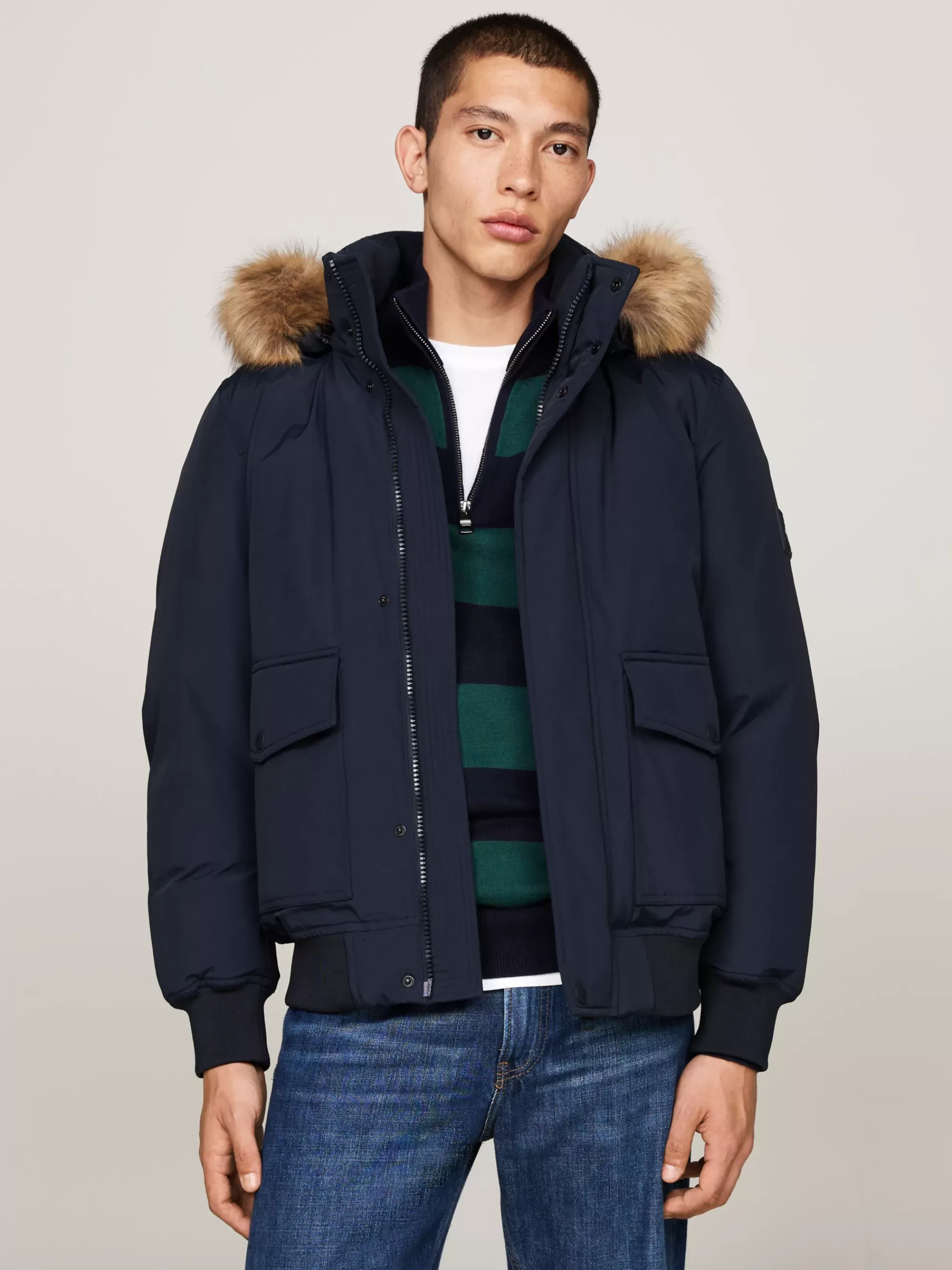 Jassen & Jacks*Tommy Hilfiger Rockie Bomberjack Met Dons En Imitatiebont DESERT SKY