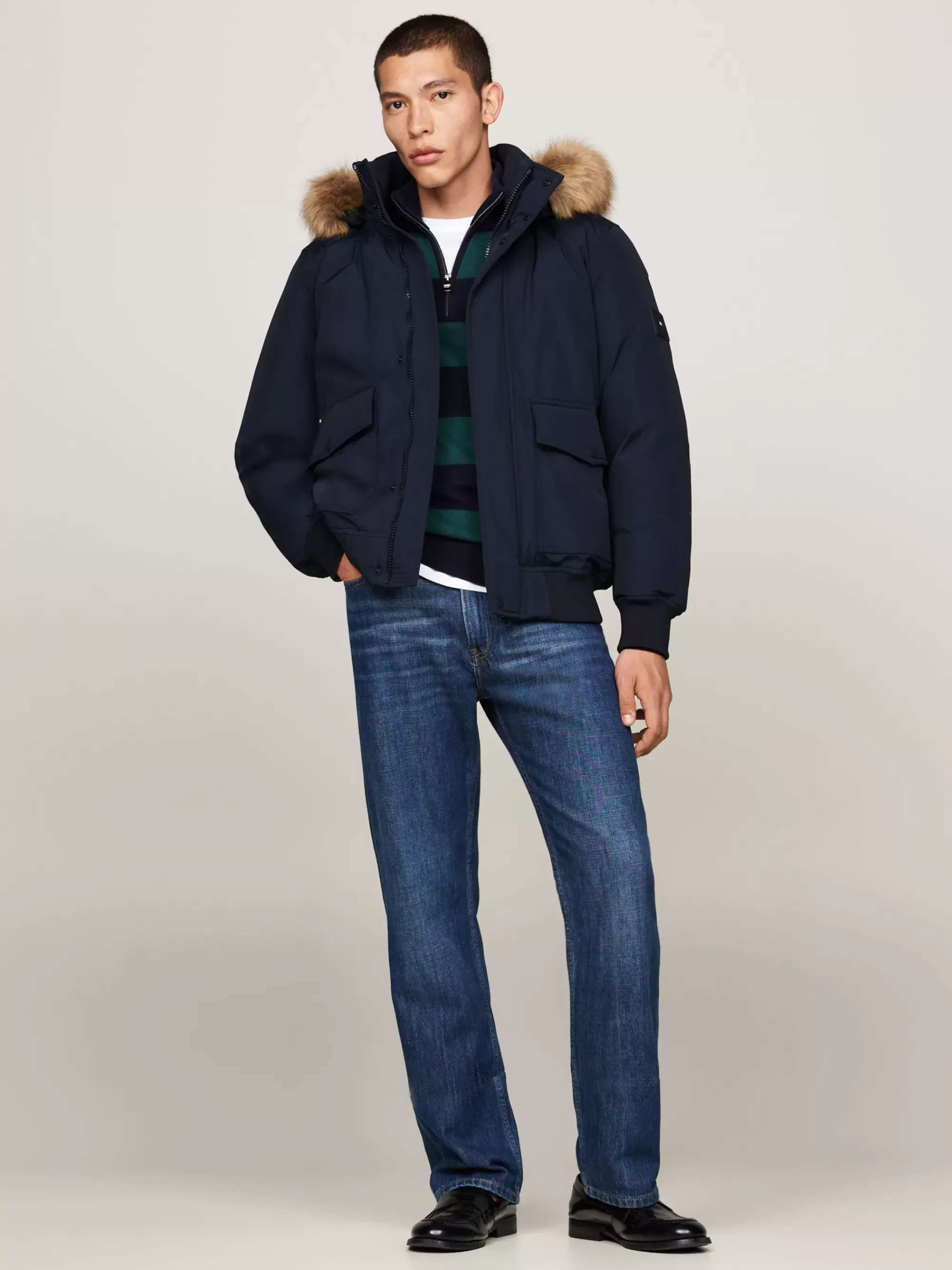 Jassen & Jacks*Tommy Hilfiger Rockie Bomberjack Met Dons En Imitatiebont DESERT SKY