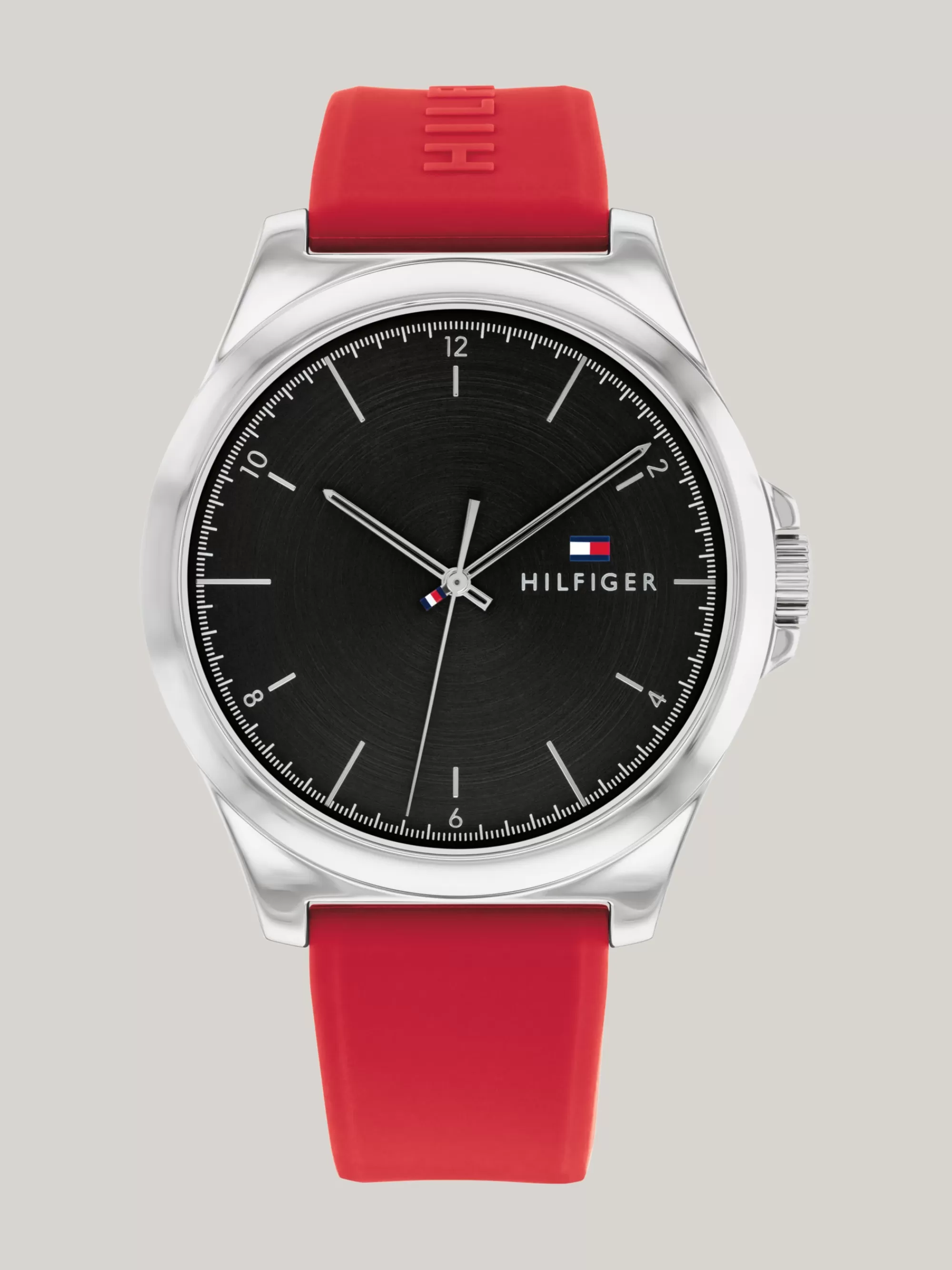 Horloges*Tommy Hilfiger Roestvrijstalen Horloge Met Rode Siliconen Band RED