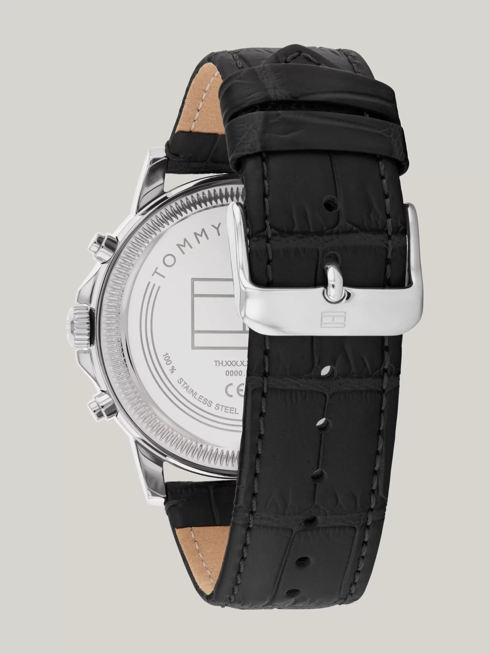 Horloges*Tommy Hilfiger Roestvrijstalen Horloge Met Zwarte Leren Band BLACK