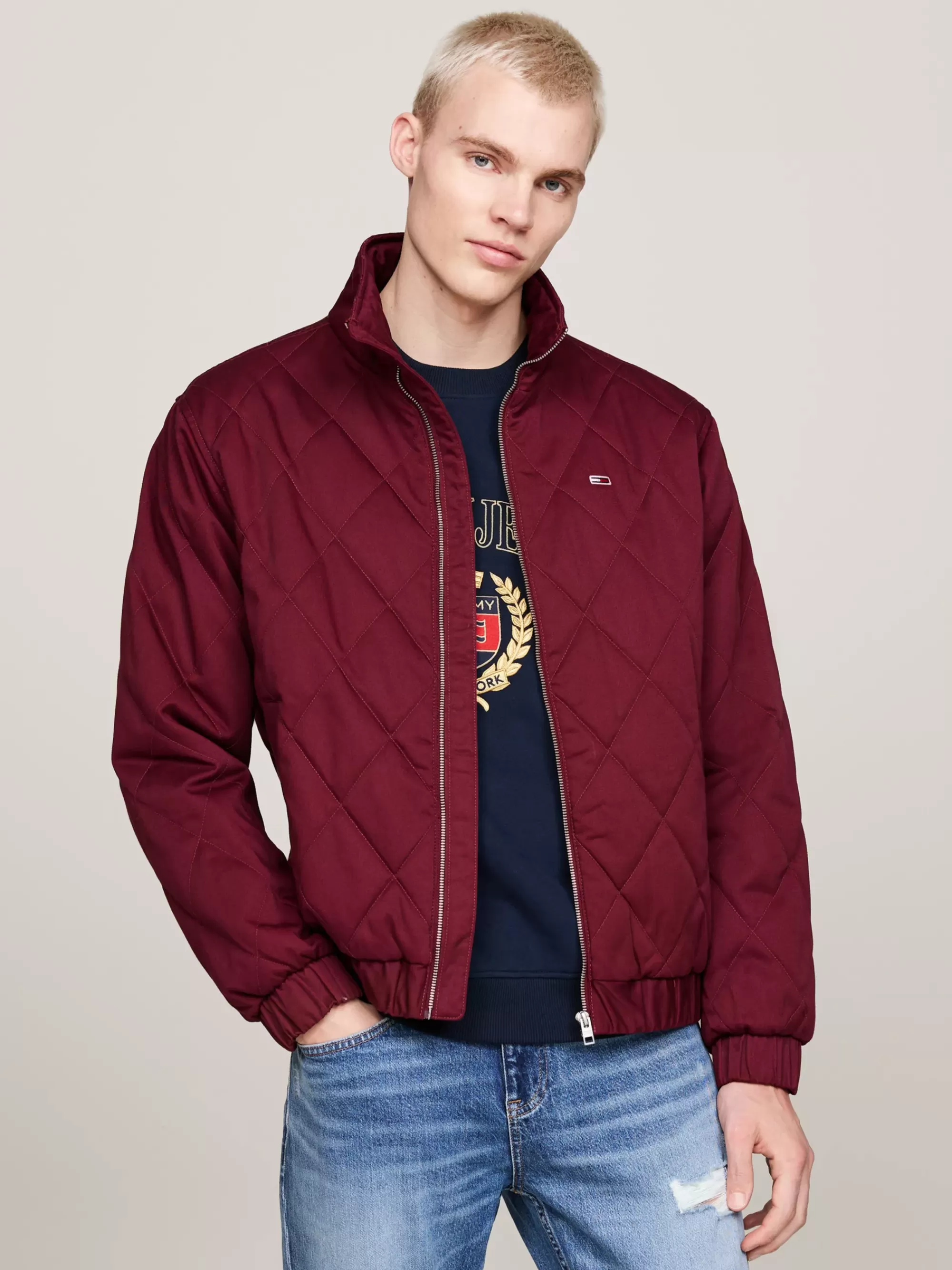 Jassen & Jacks*Tommy Hilfiger Ruitvormig Quilted Gewatteerd Jack DEEP ROUGE
