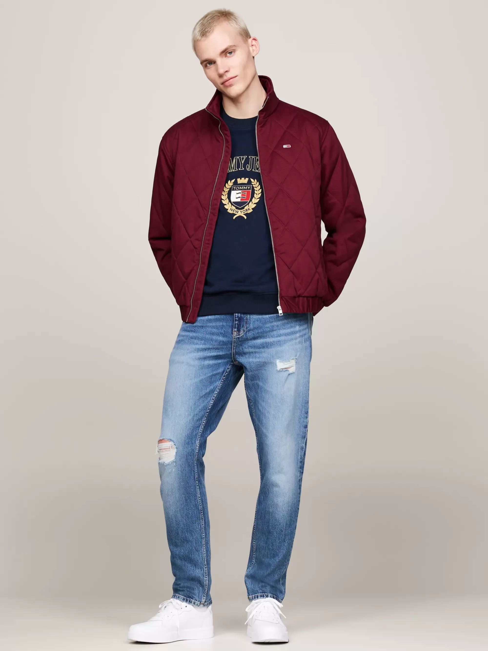 Jassen & Jacks*Tommy Hilfiger Ruitvormig Quilted Gewatteerd Jack DEEP ROUGE