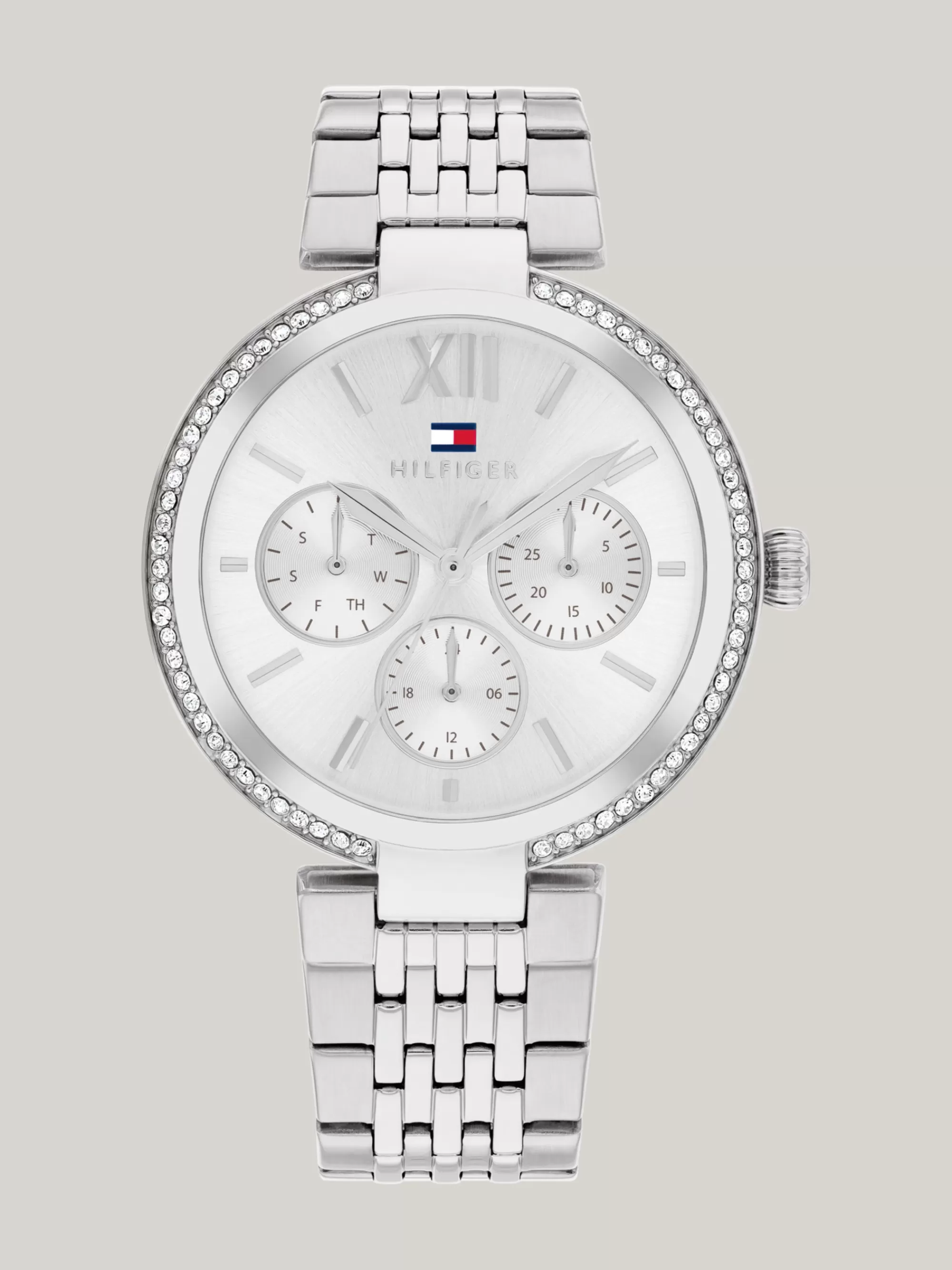 Horloges*Tommy Hilfiger Rvs Horloge Met Kristallen Op De Bezel SILVER