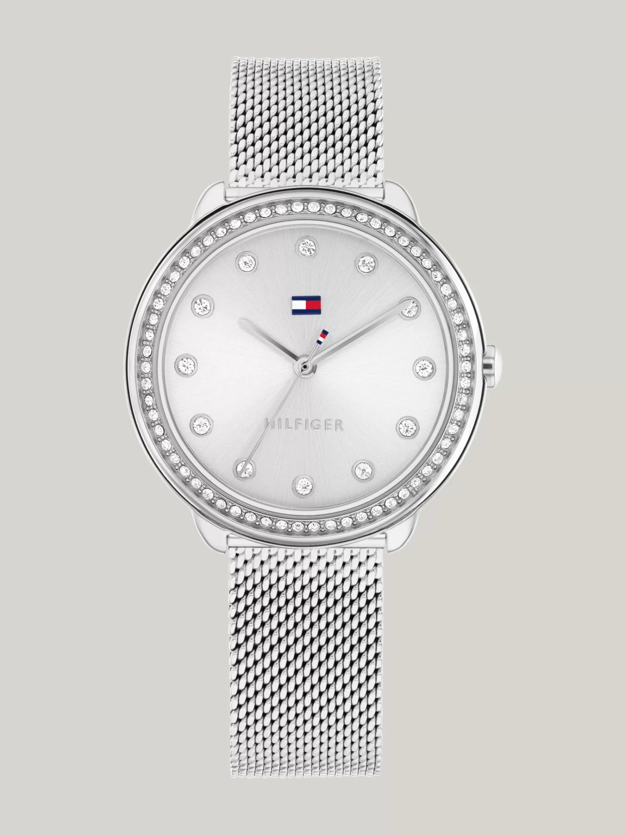 Horloges*Tommy Hilfiger Rvs Horloge Met Mesh Band En Kristallen SILVER