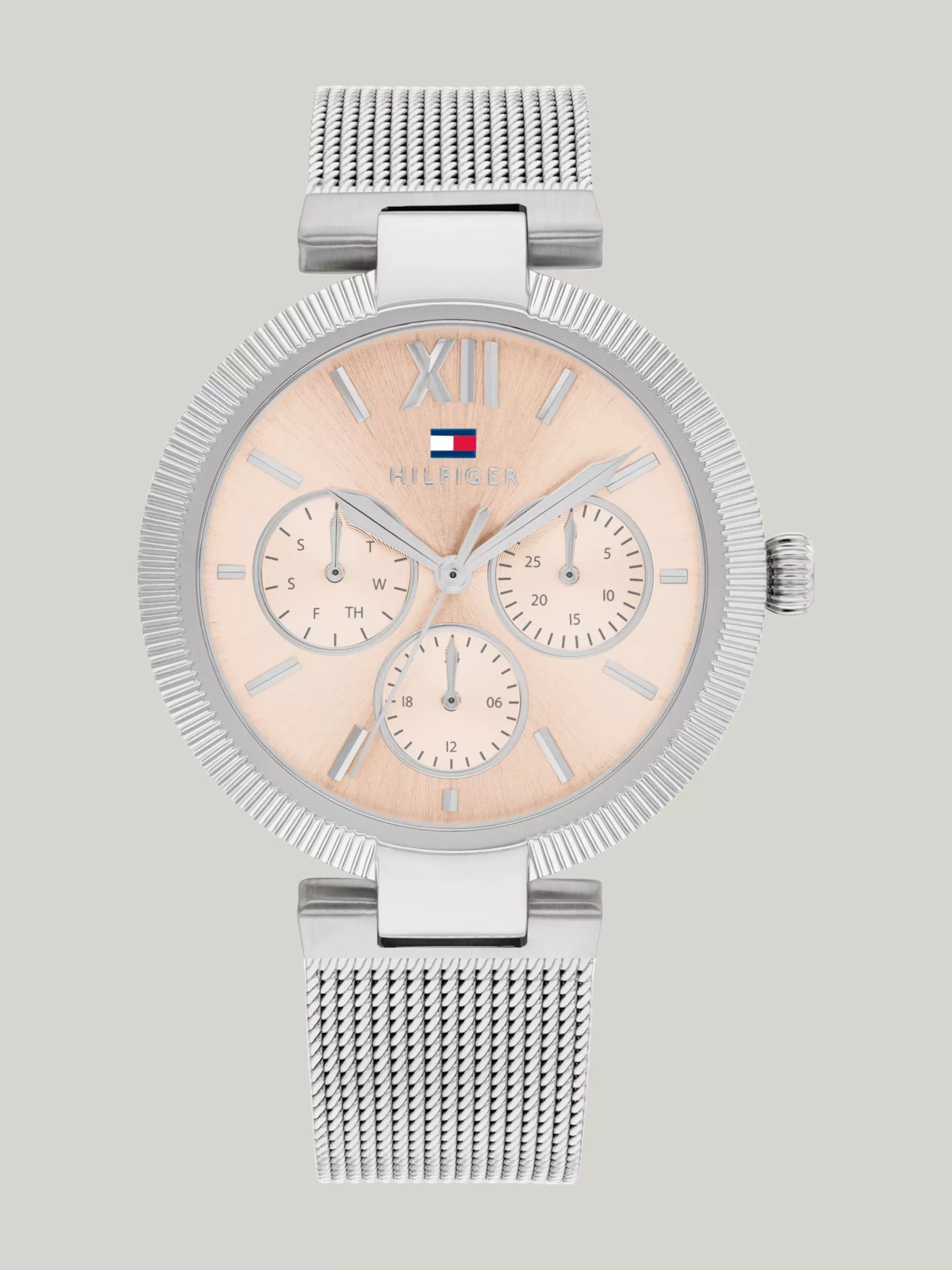 Horloges*Tommy Hilfiger Rvs Horloge Met Mesh Band En Roze Wijzerplaat SILVER