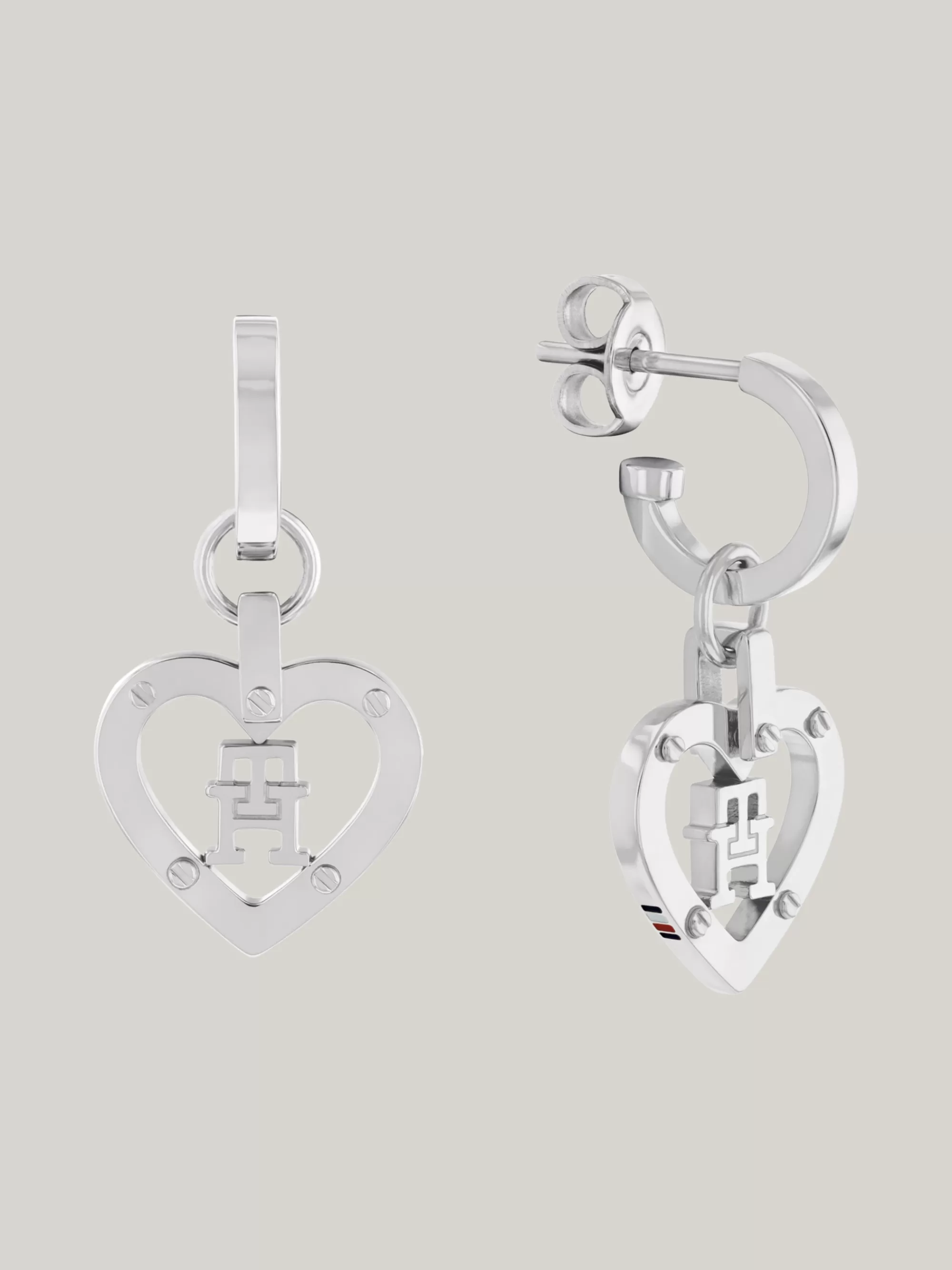 Sieraden*Tommy Hilfiger Rvs Oorbellen Met Hart En TH-monogram SILVER