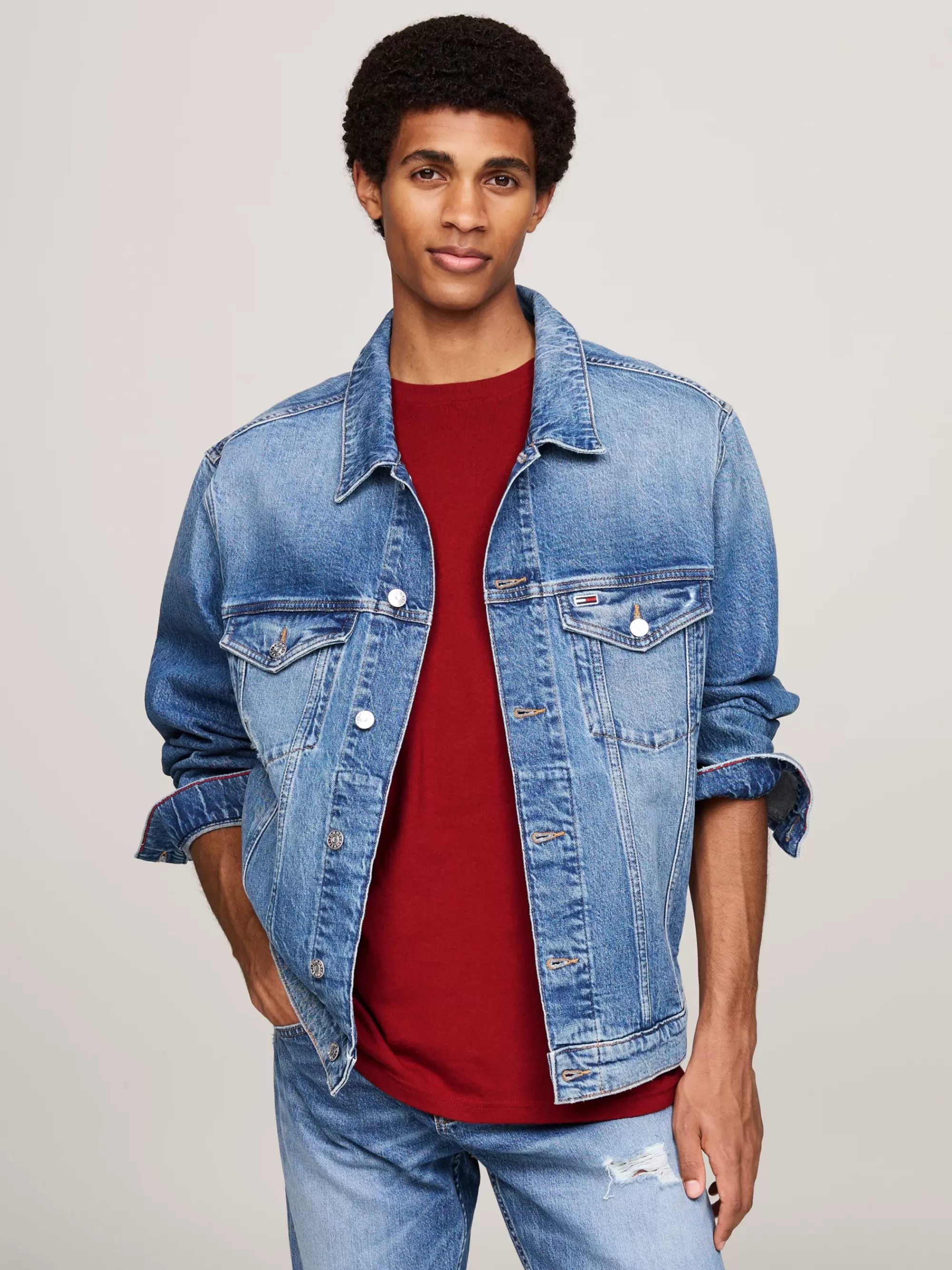 Jassen & Jacks*Tommy Hilfiger Ryan Distressed Denim Truckerjack DENIM MEDIUM