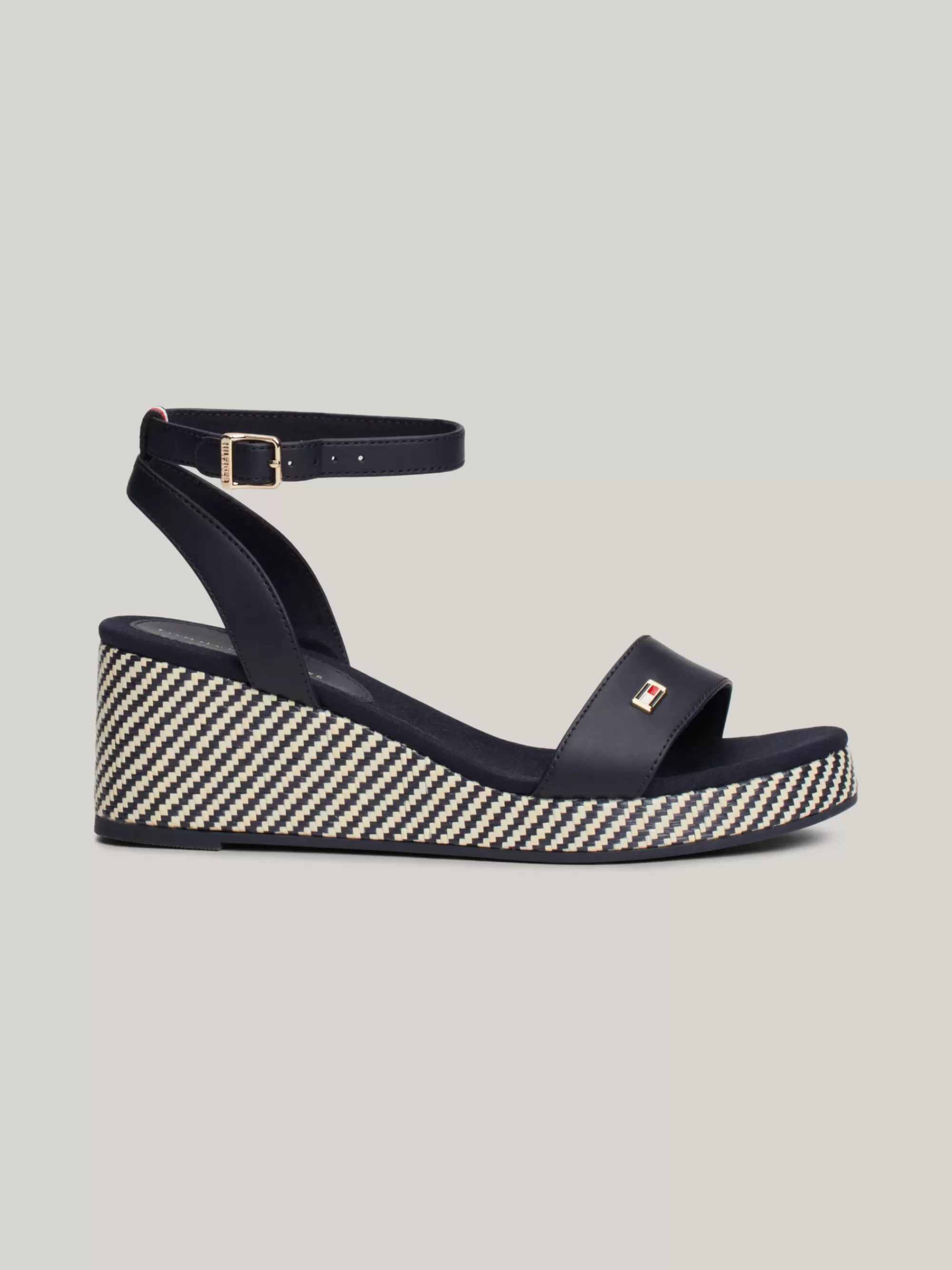 Sandalen*Tommy Hilfiger Sandaal Met Raffia Sleehak En Enkelbandje SPACE BLUE