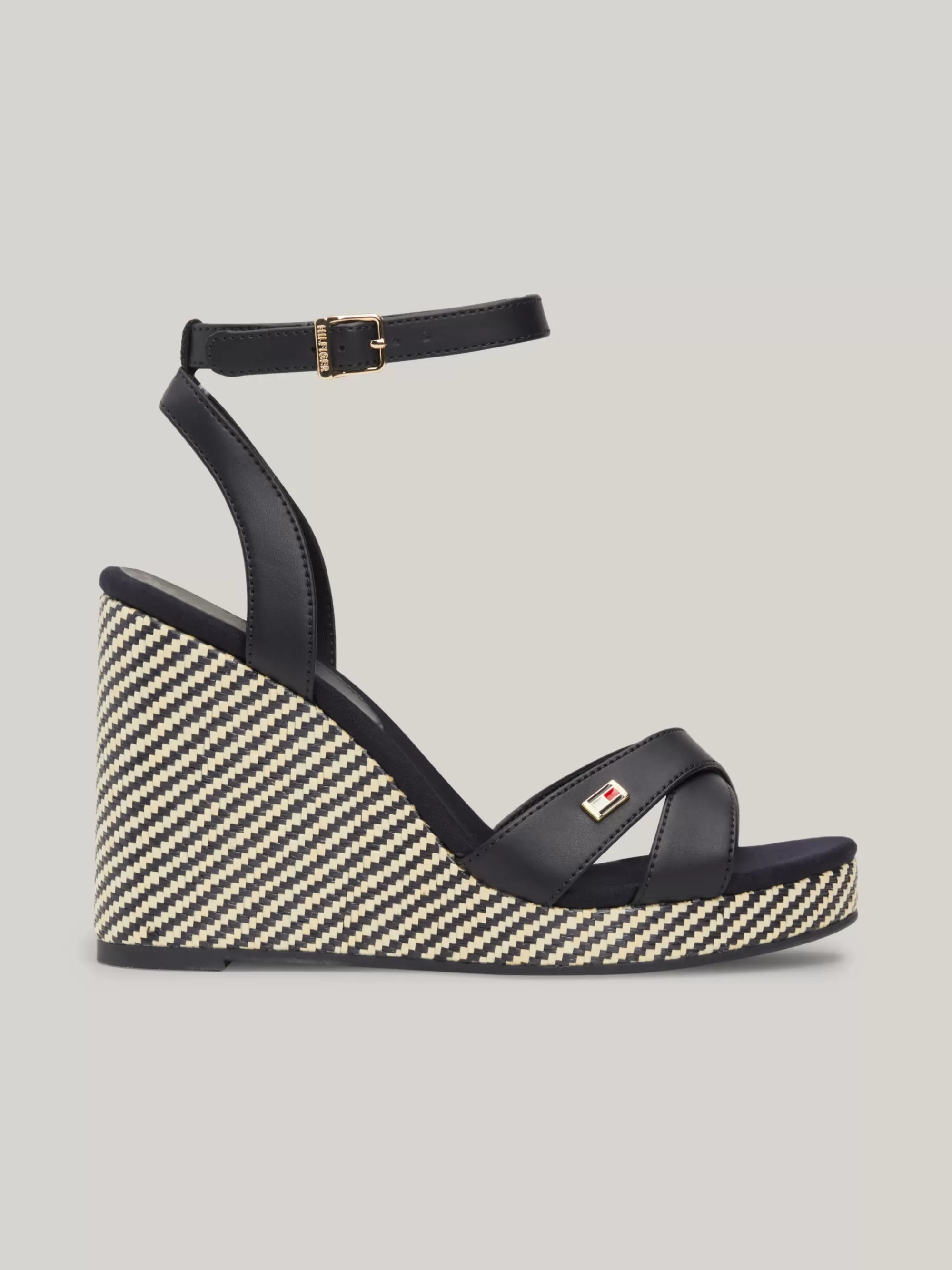 Sandalen*Tommy Hilfiger Sandalen Met Gestreepte Sleehak Van Raffia SPACE BLUE