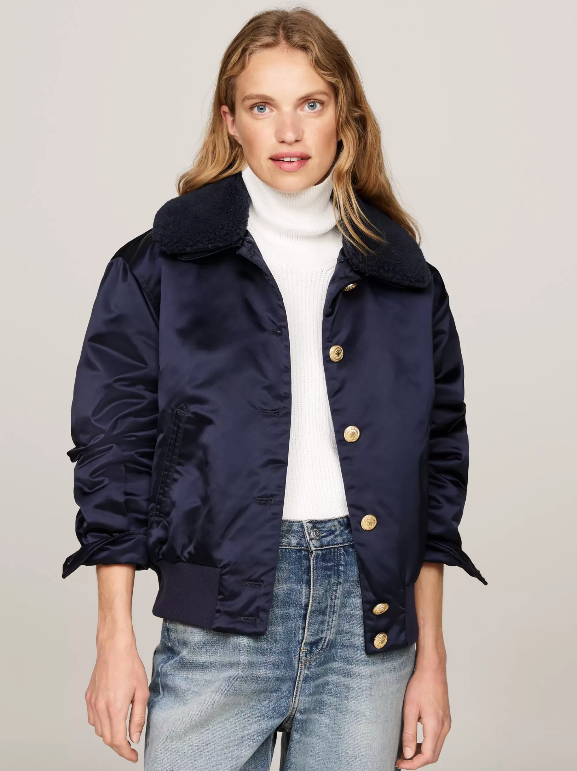 Jassen & Jacks*Tommy Hilfiger Satijnen Relaxed Gewatteerd Jack DESERT SKY