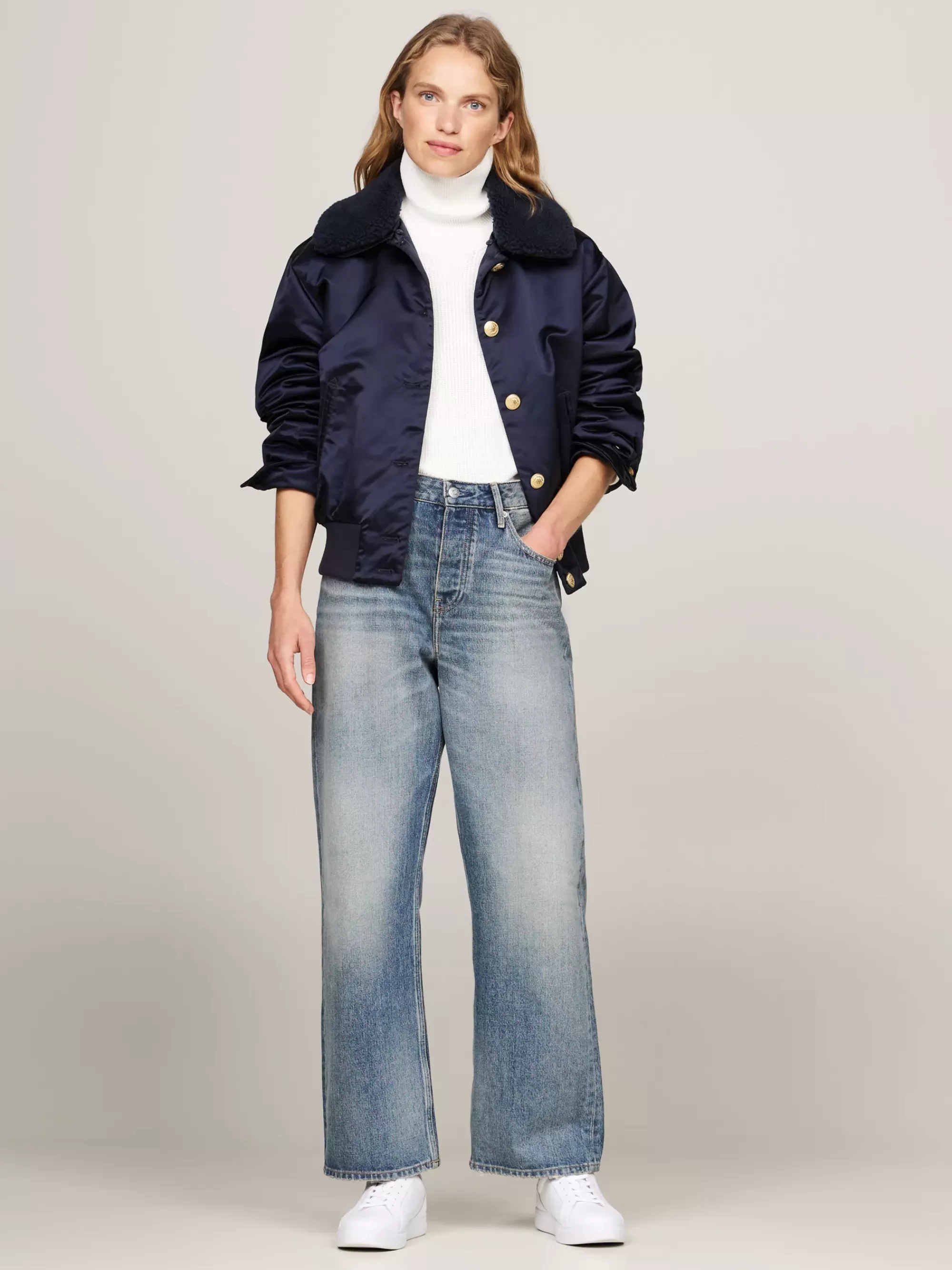 Jassen & Jacks*Tommy Hilfiger Satijnen Relaxed Gewatteerd Jack DESERT SKY