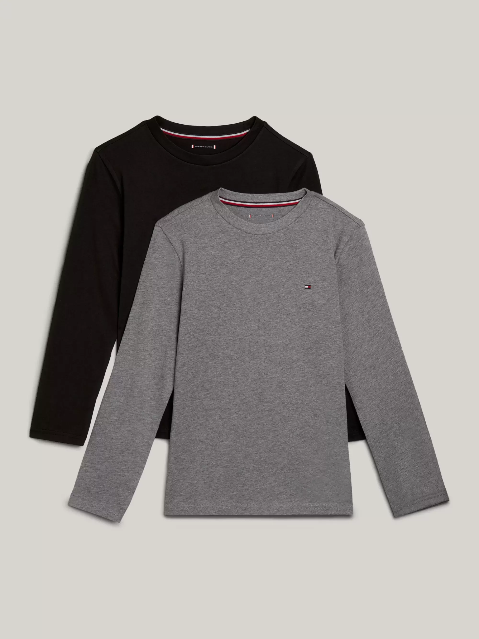 Underwear & Socks | T-Shirts & Polo's*Tommy Hilfiger Set Van 2 Longsleeve T-shirts Met Vlag MEDIUM GREY HT/BLACK