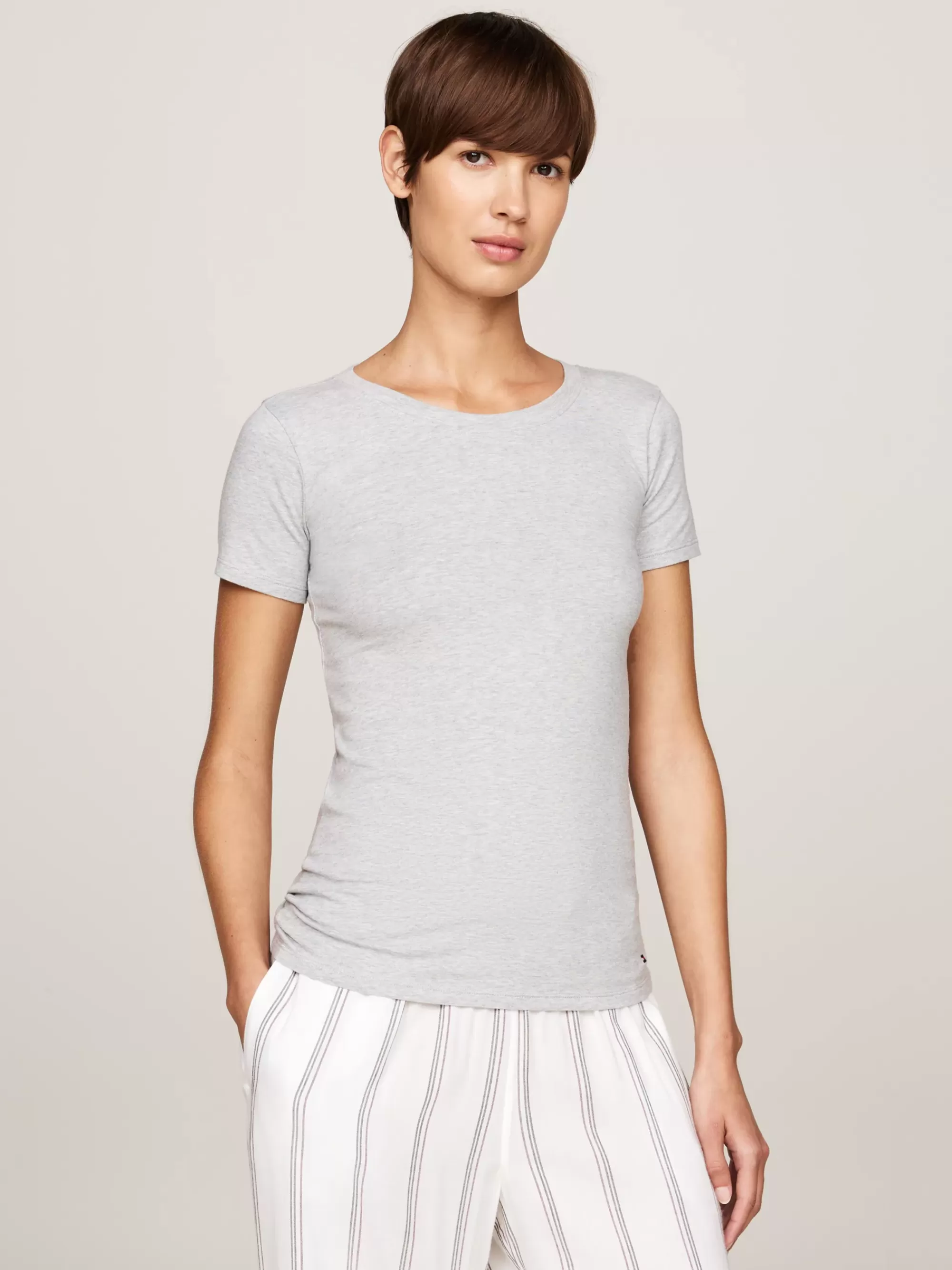 Loungewear*Tommy Hilfiger Set Van 2 T-shirts Met Geborduurde Vlag WHITE/LIGHT GREY HEATHER