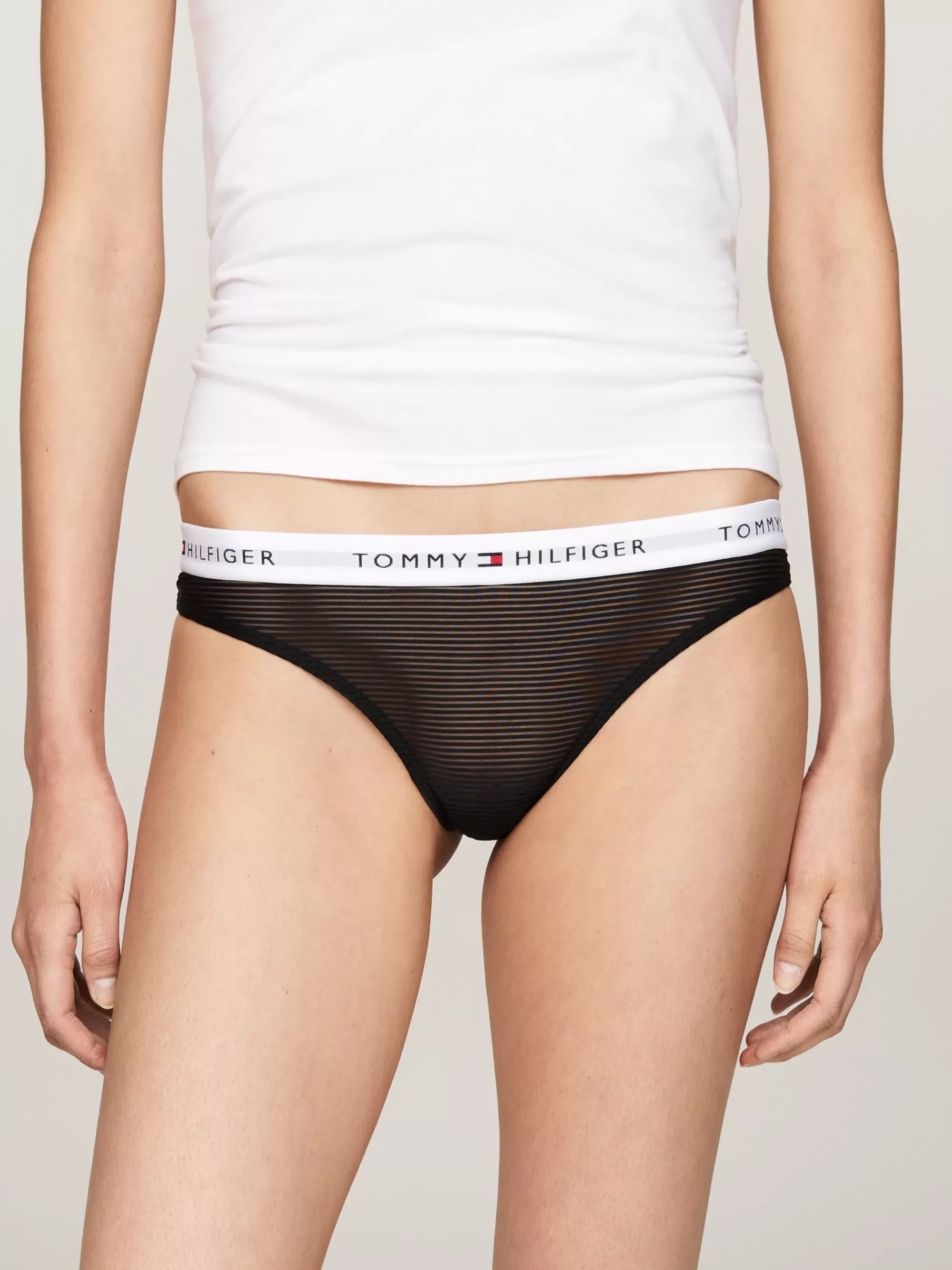 Slips | Lingerie*Tommy Hilfiger Set Van 3 Mesh Strings Met Logoband BLACK, BLACK, BLACK