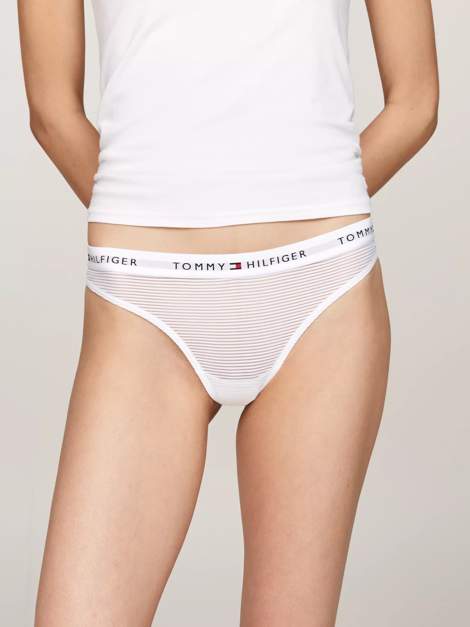 Slips | Lingerie*Tommy Hilfiger Set Van 3 Mesh Strings Met Logoband WHITE/BLACK/BALANCED BEIGE