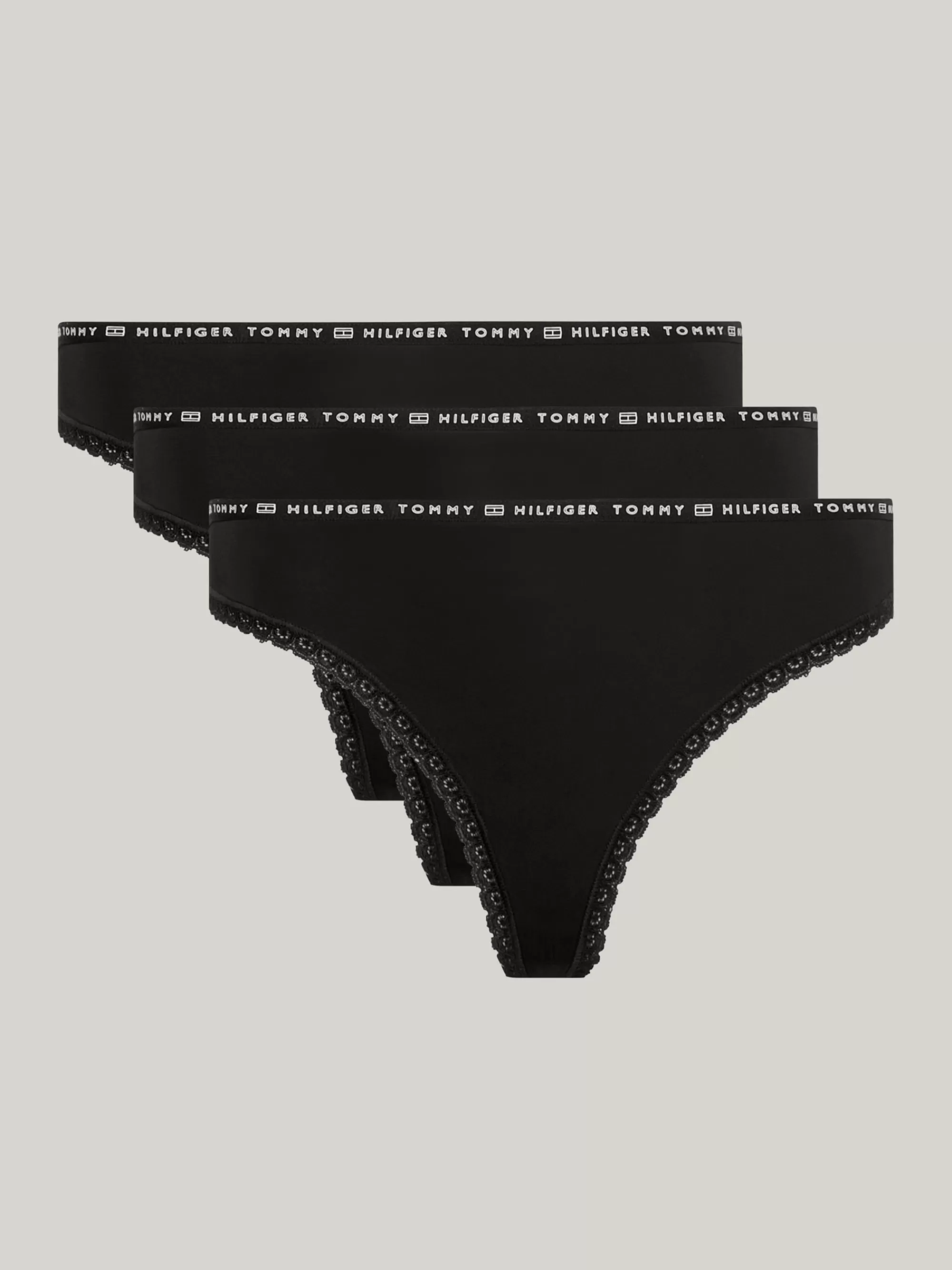 Slips | Lingerie*Tommy Hilfiger Set Van 3 Strings Met Gebloemd Kant BLACK, BLACK, BLACK