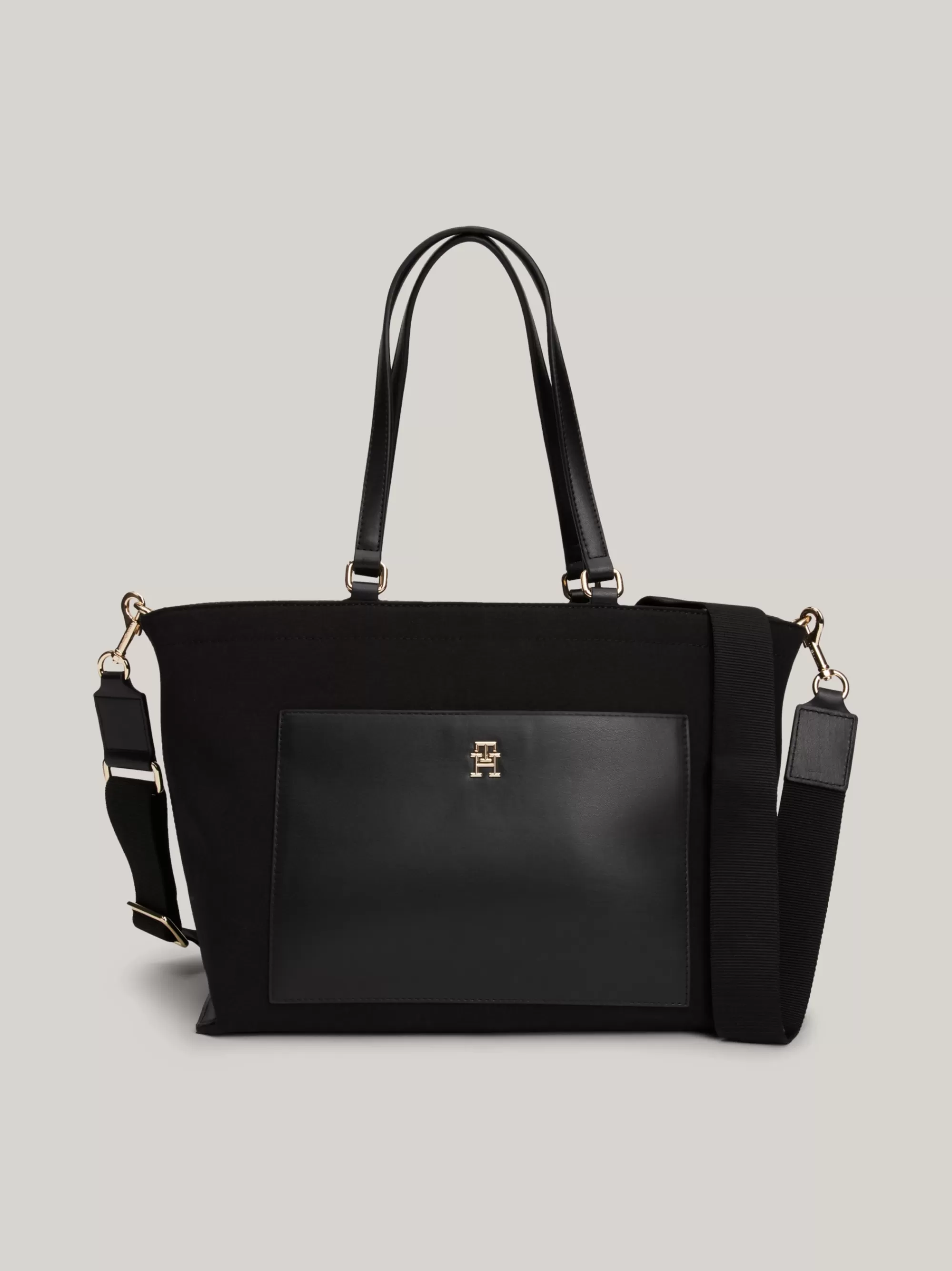 Shoppers*Tommy Hilfiger Shopper Met Crossbodyband En Gemengde Textuur BLACK