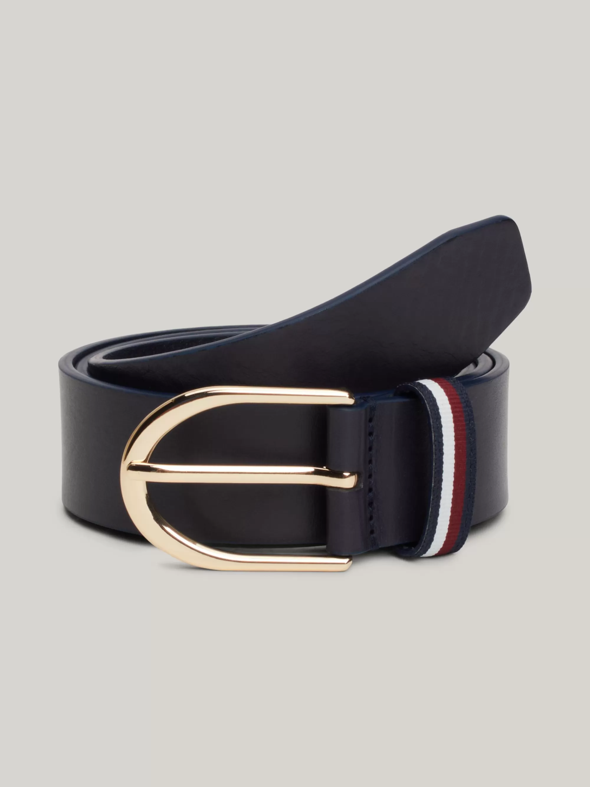 Riemen*Tommy Hilfiger Signature Leren Riem Met Afgeronde Gesp SPACE BLUE