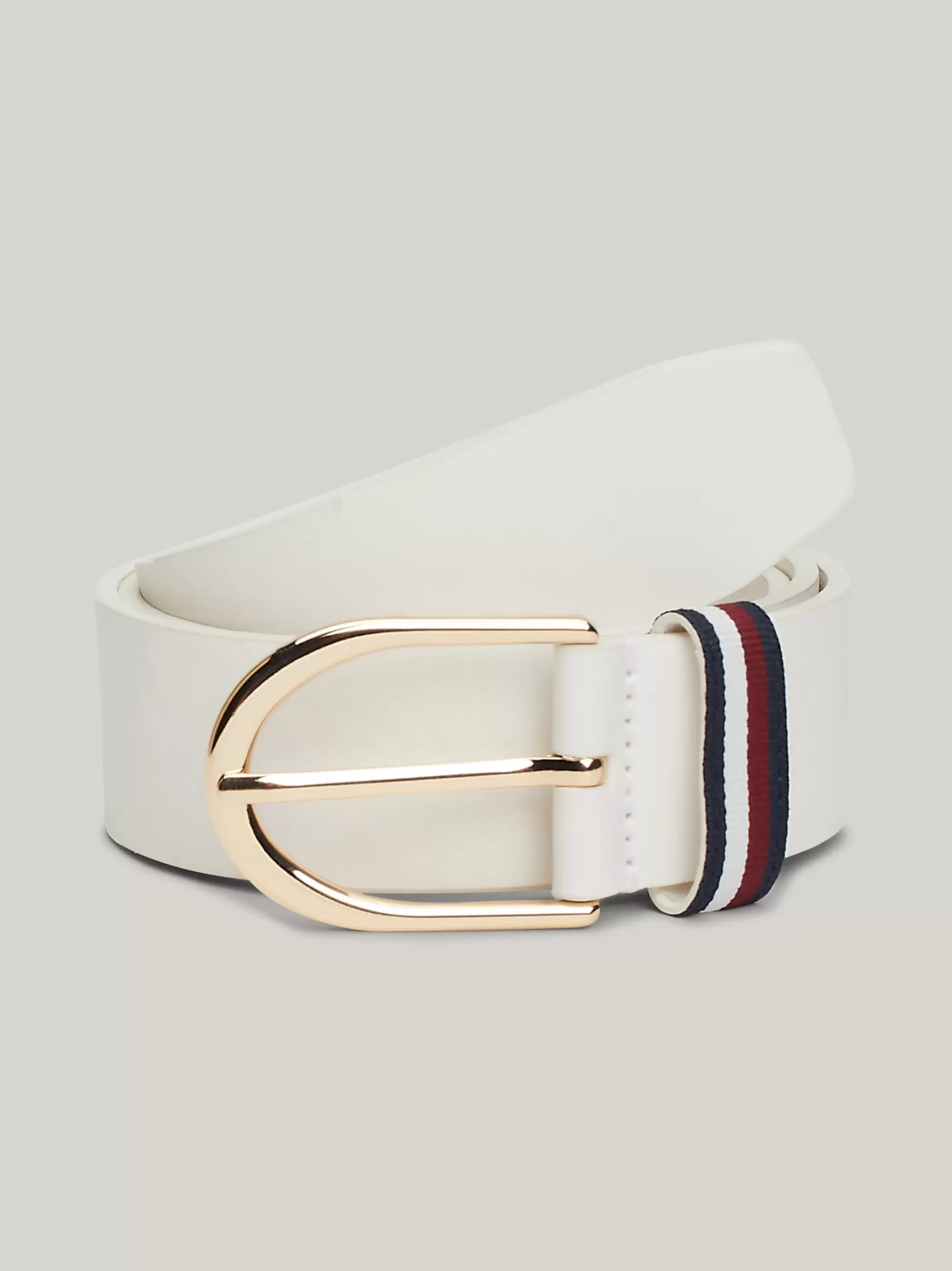 Riemen*Tommy Hilfiger Signature Leren Riem Met Afgeronde Gesp ANCIENT WHITE